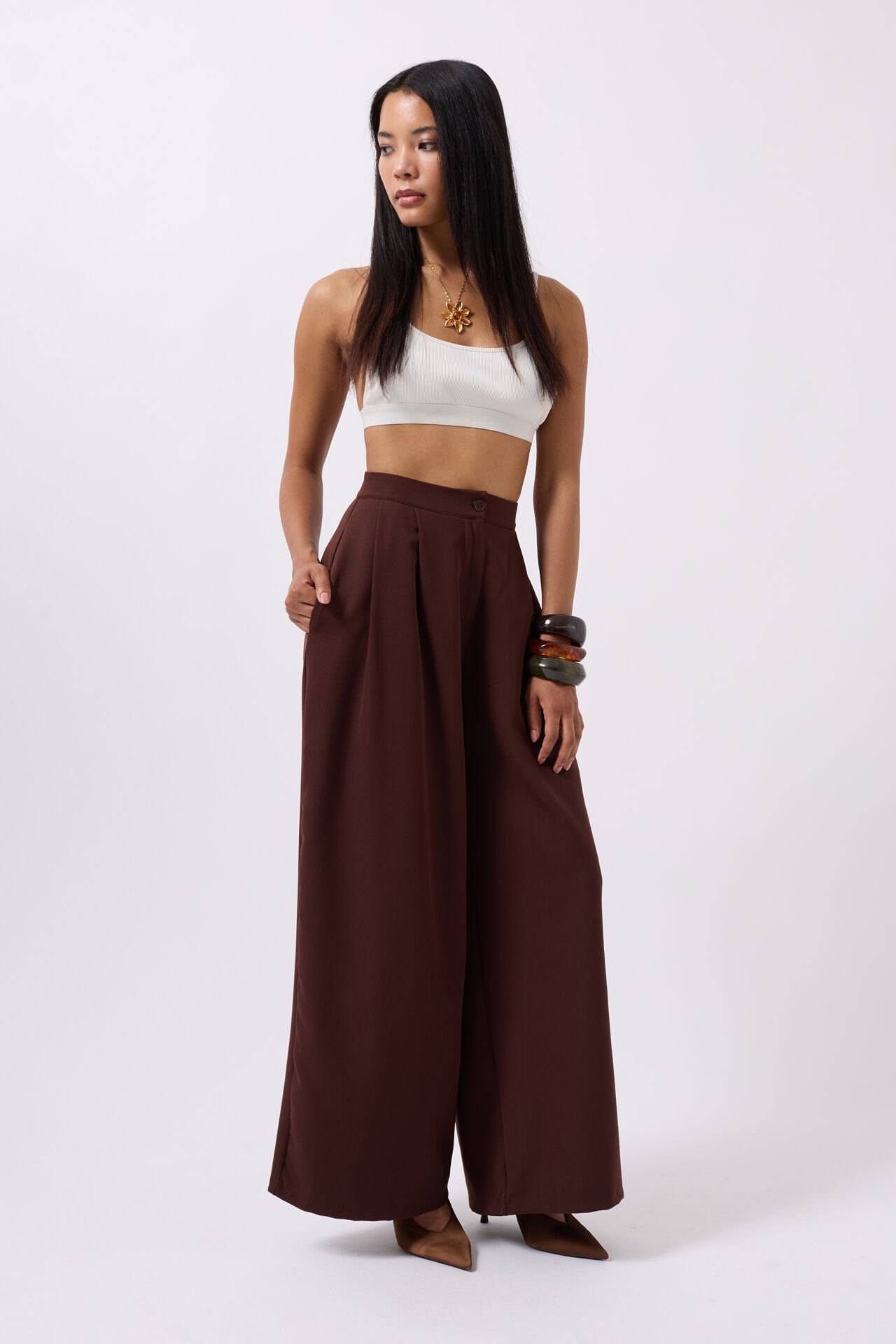 Wholesale Casual High Waist Brown Pants