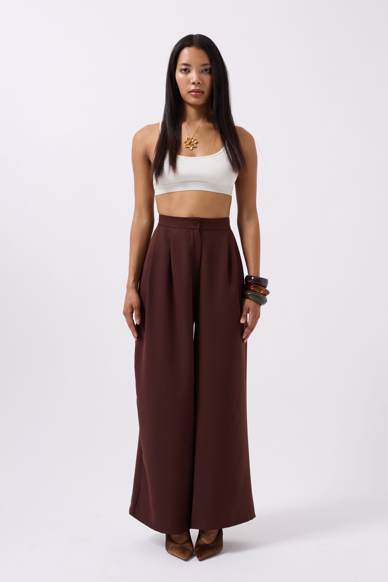 Wholesale Casual High Waist Brown Pants