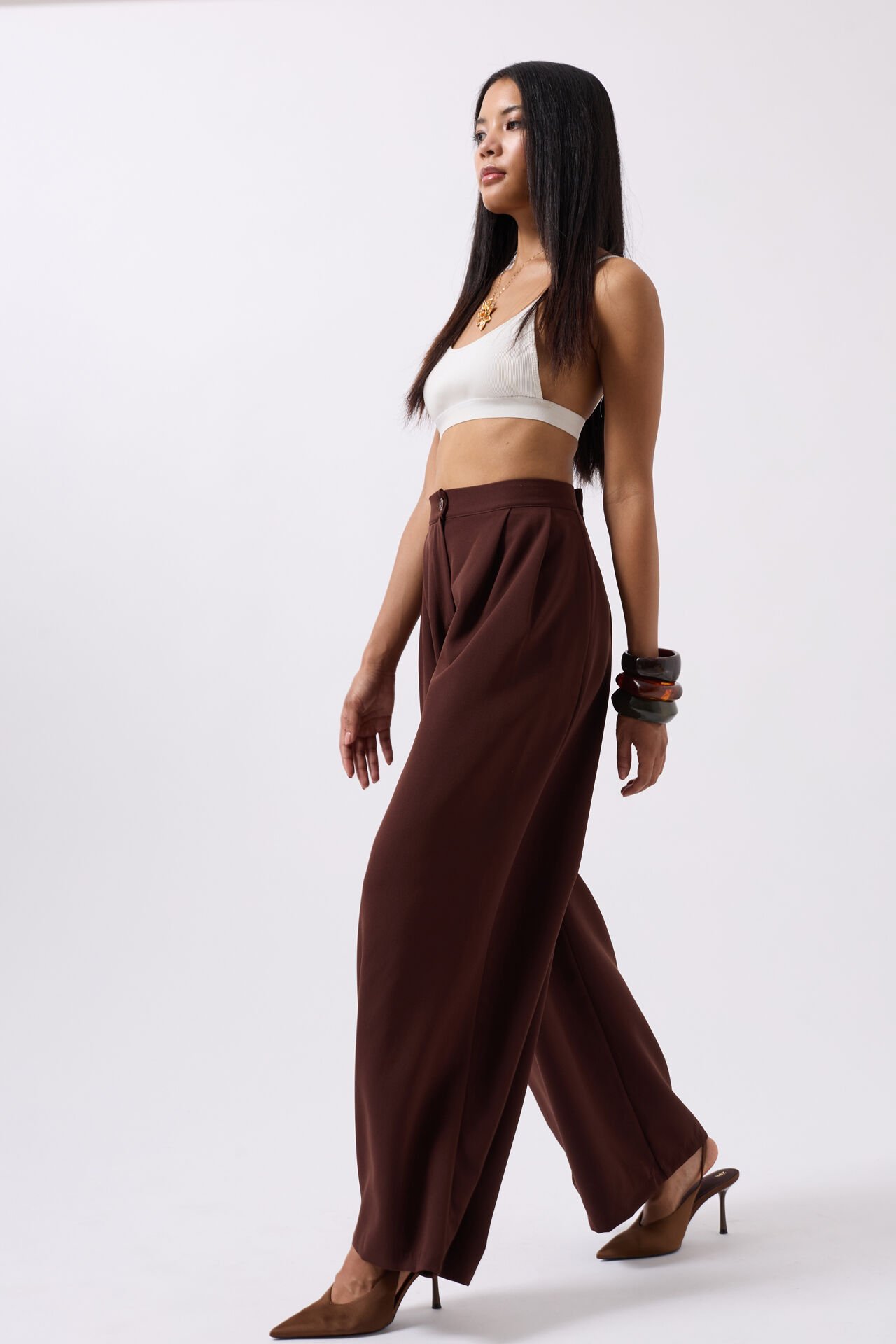 Wholesale Casual High Waist Brown Pants