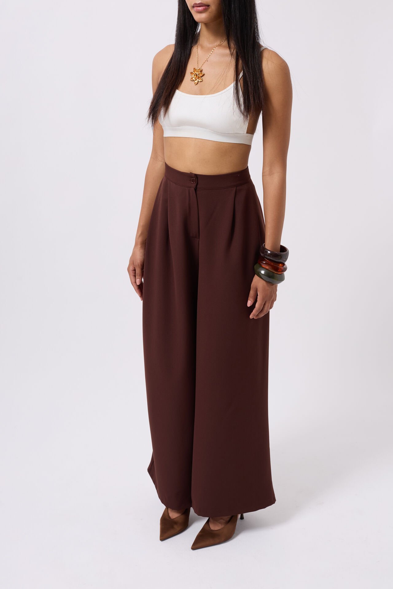 Wholesale Casual High Waist Brown Pants