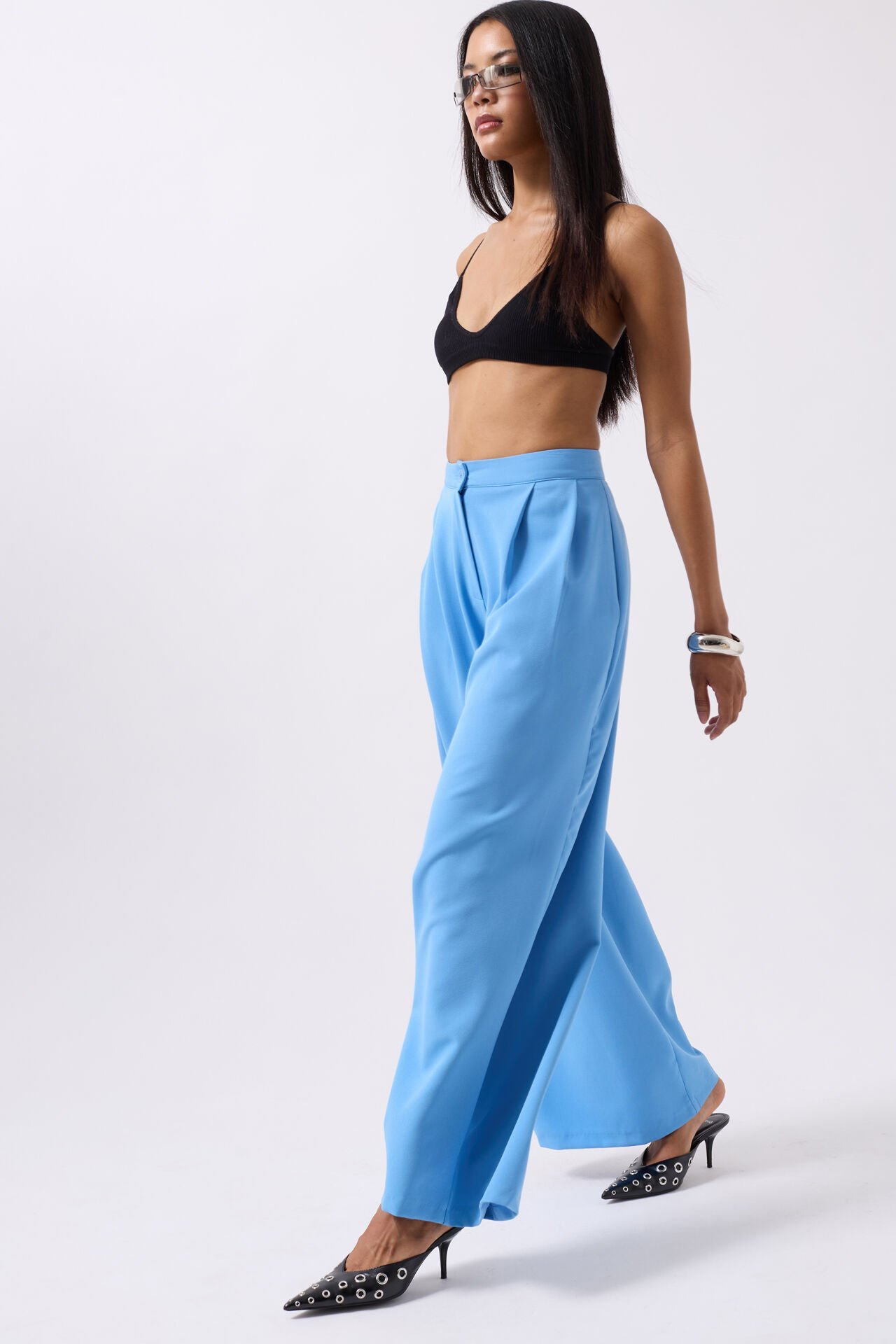 Wholesale Casual High Waist Blue Trousers