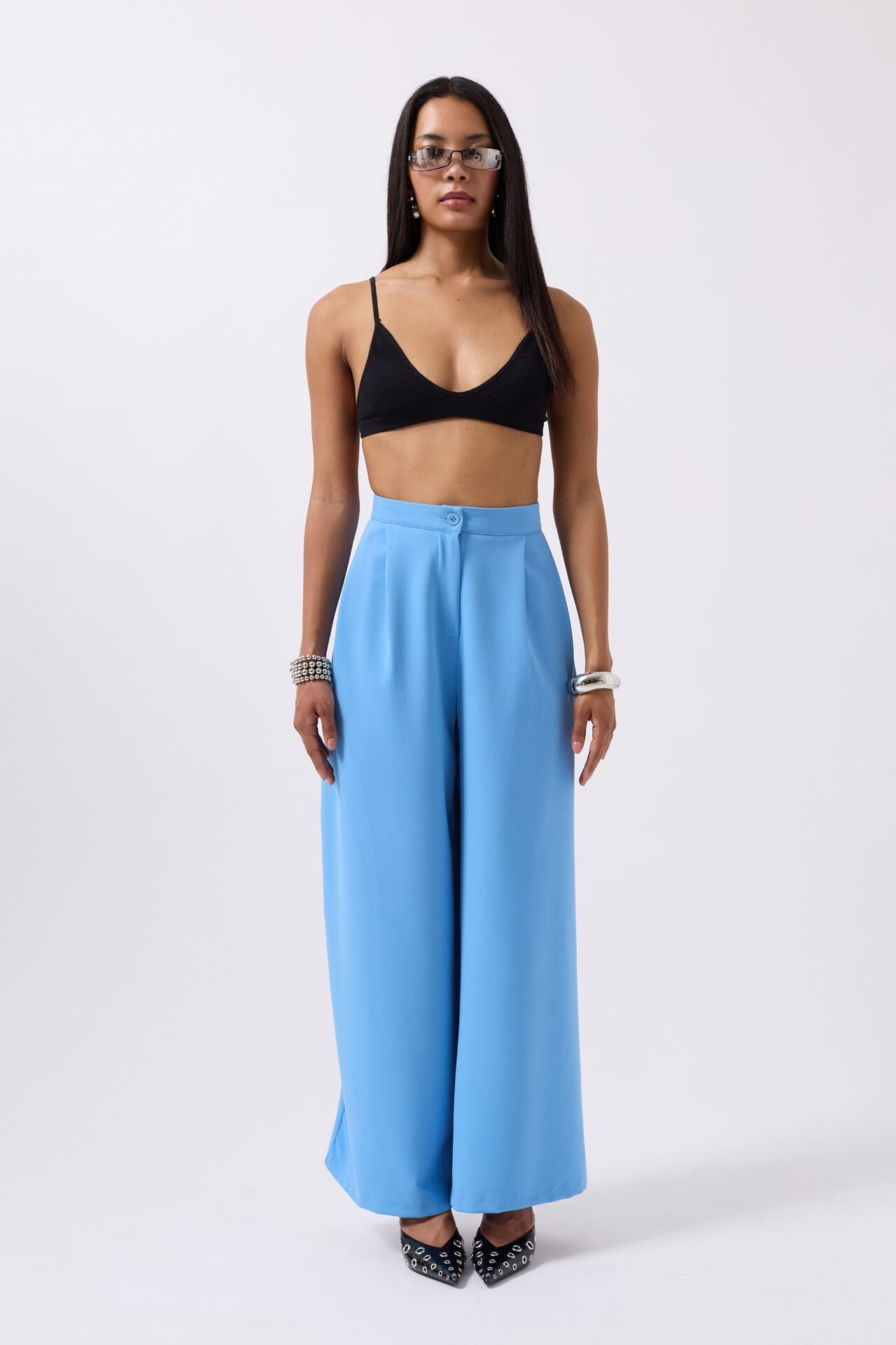 Wholesale Casual High Waist Blue Trousers