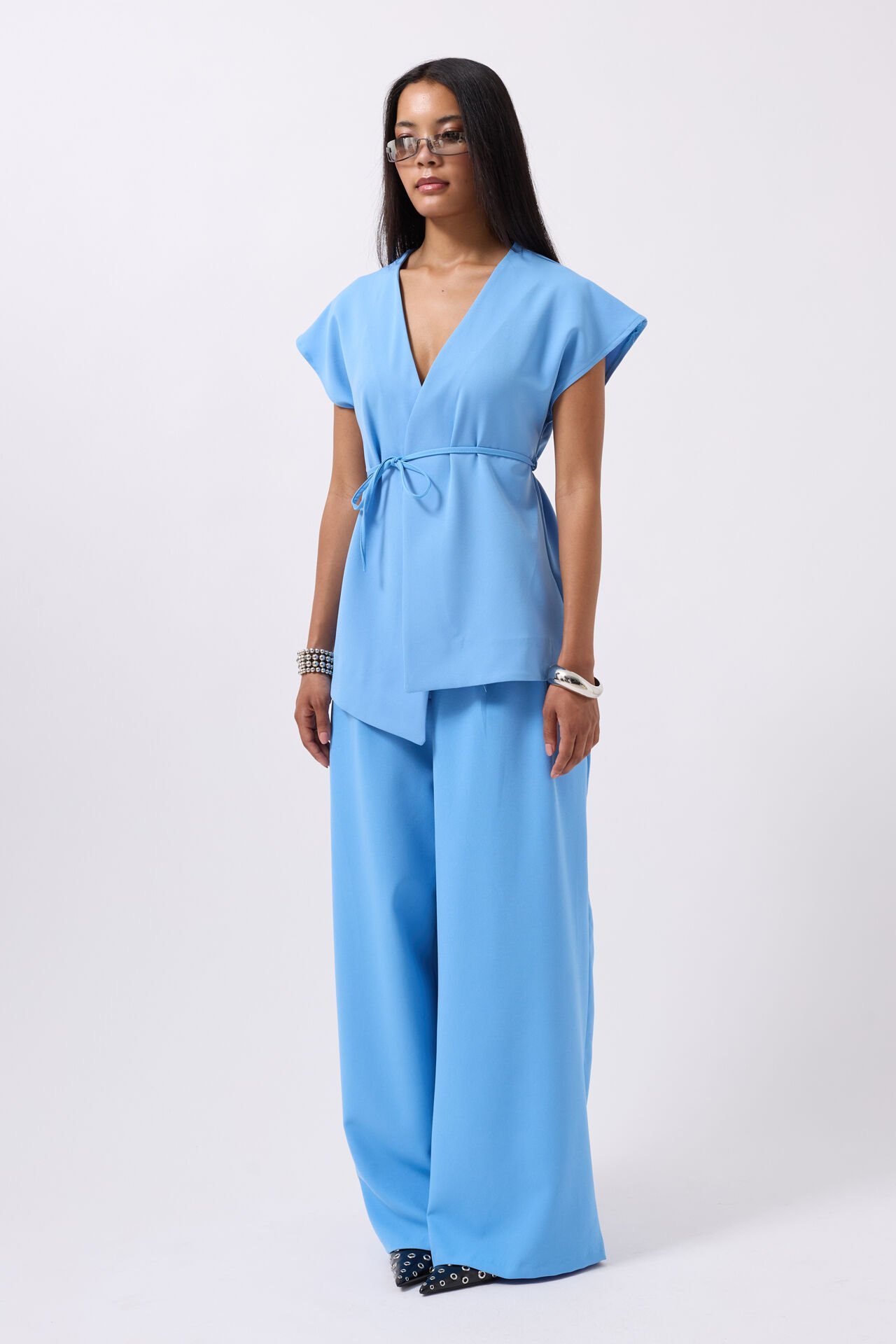 Wholesale Casual High Waist Blue Trousers