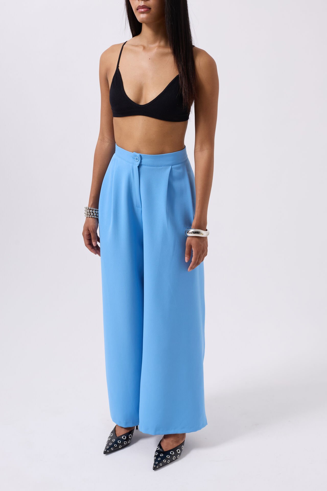 Wholesale Casual High Waist Blue Trousers