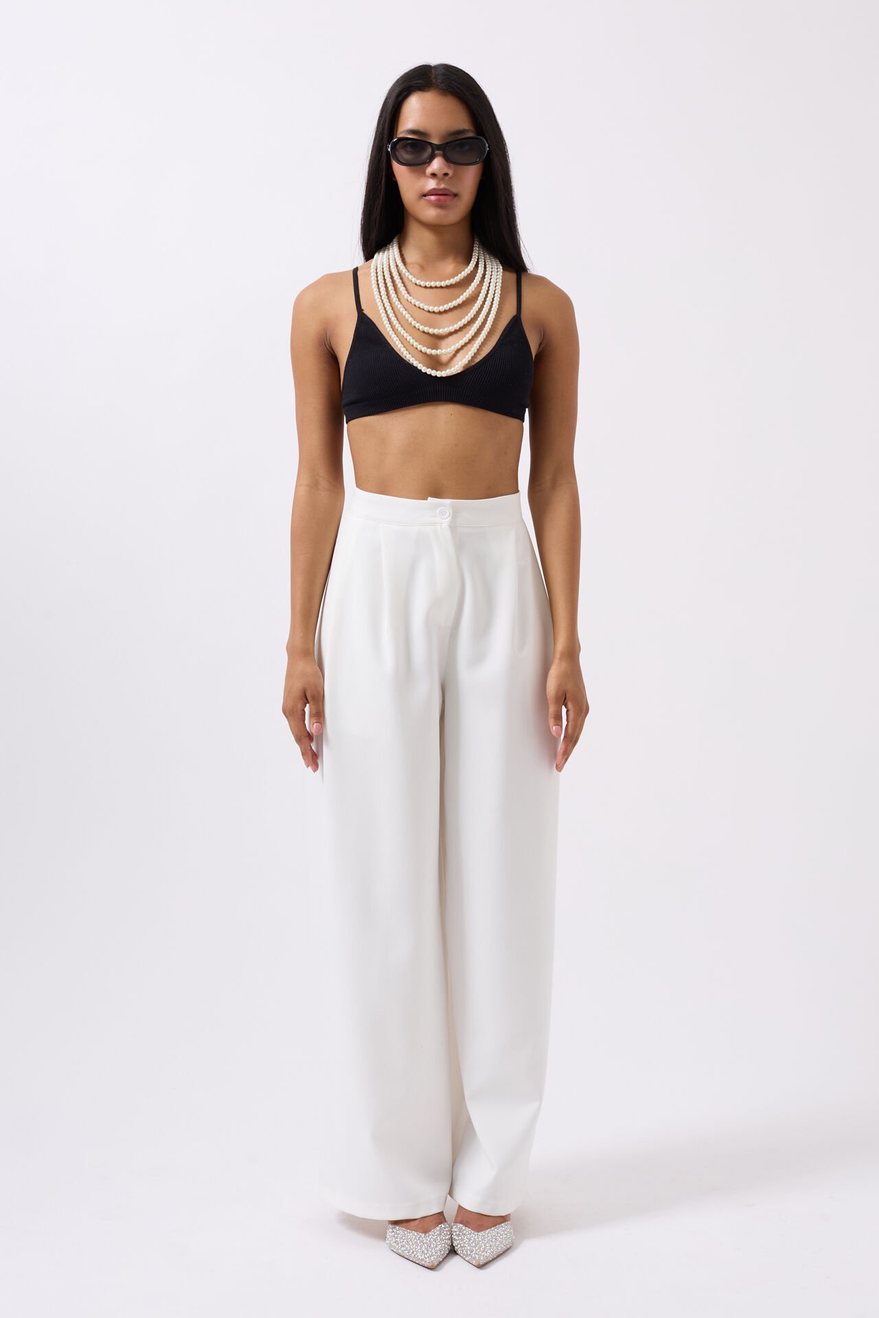 Toptan Casual Yüksek Bel Beyaz Pantolon