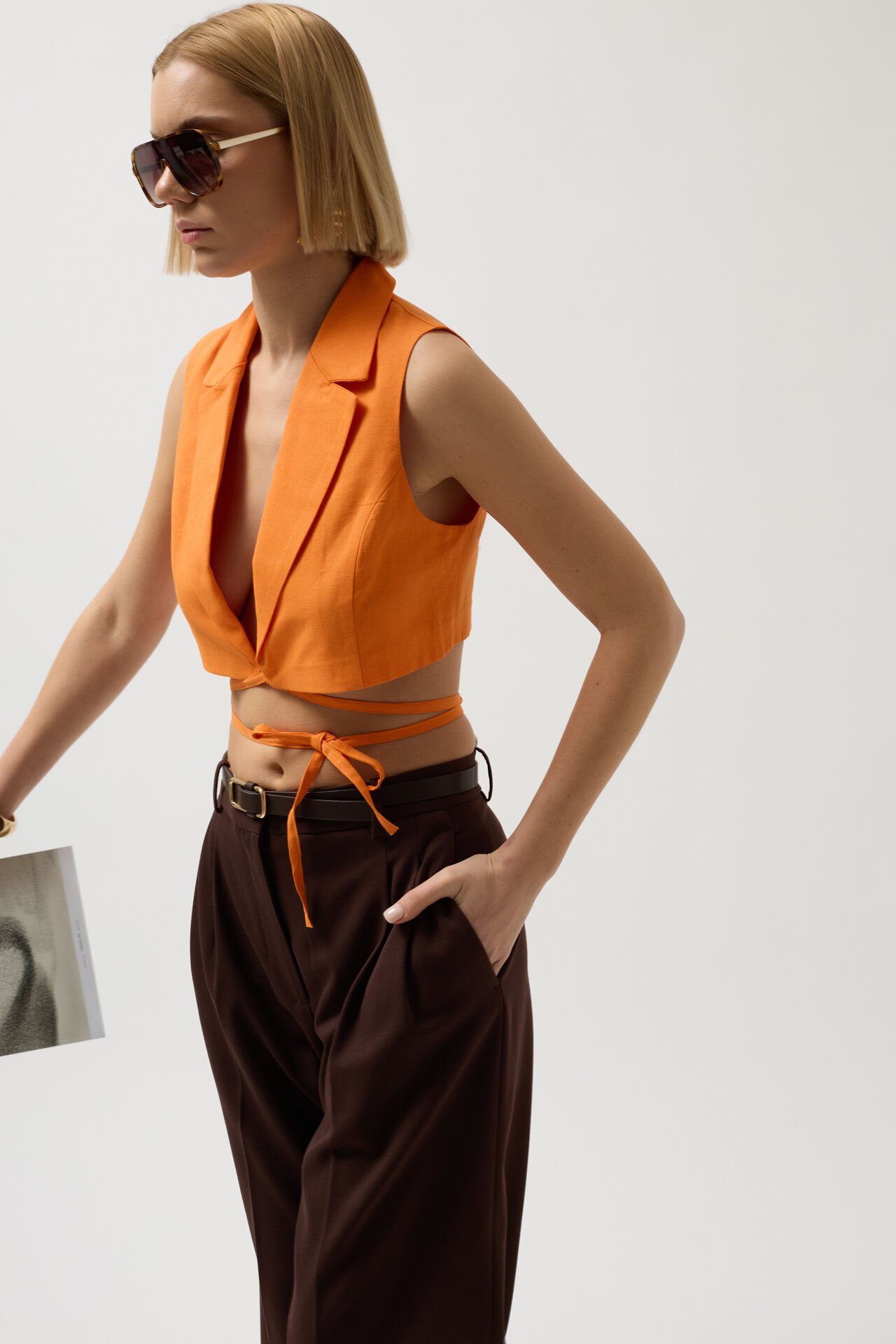 Tie Detail Linen Vest