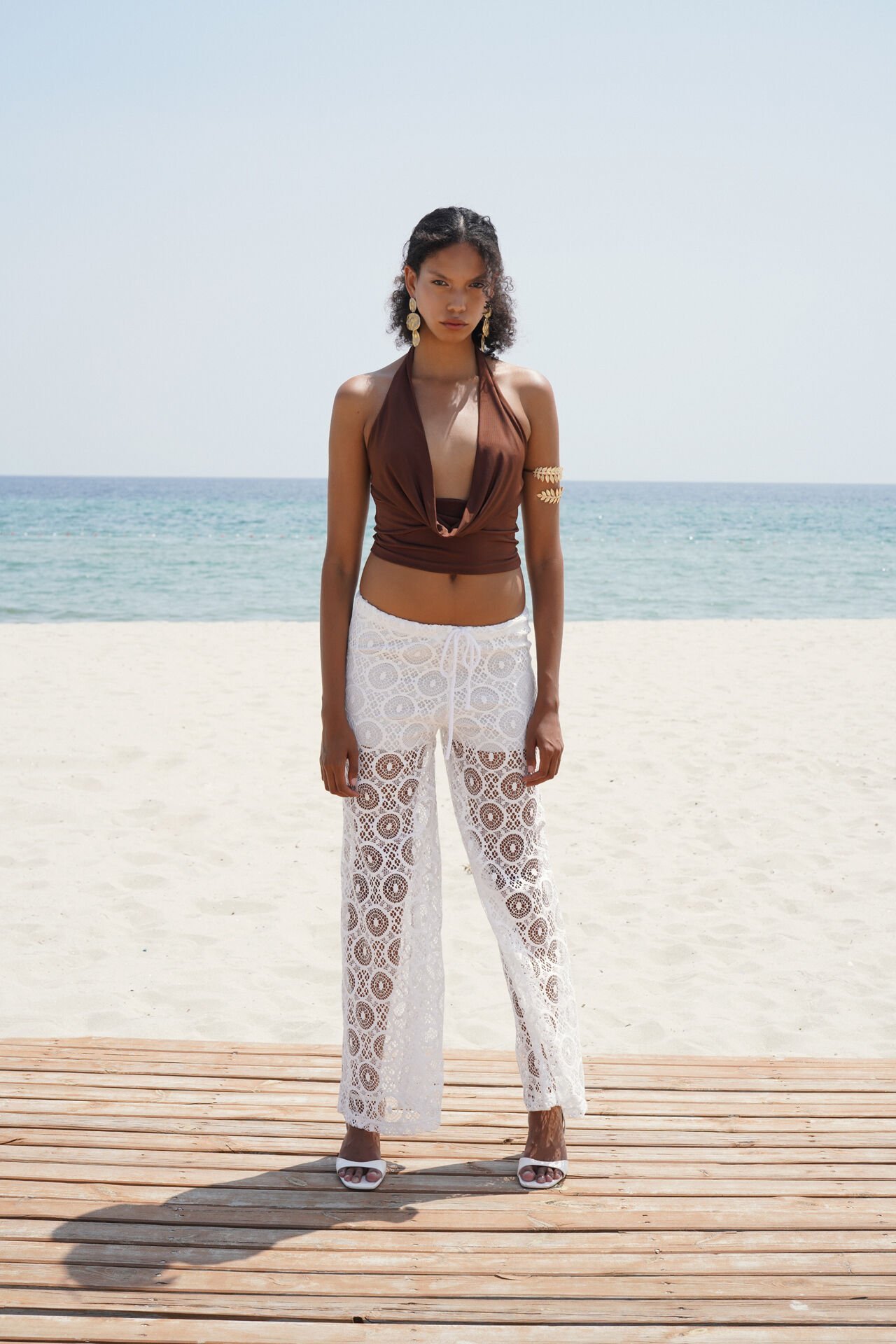 Toptan Beli Bağcıklı Dantel Beyaz Pantolon