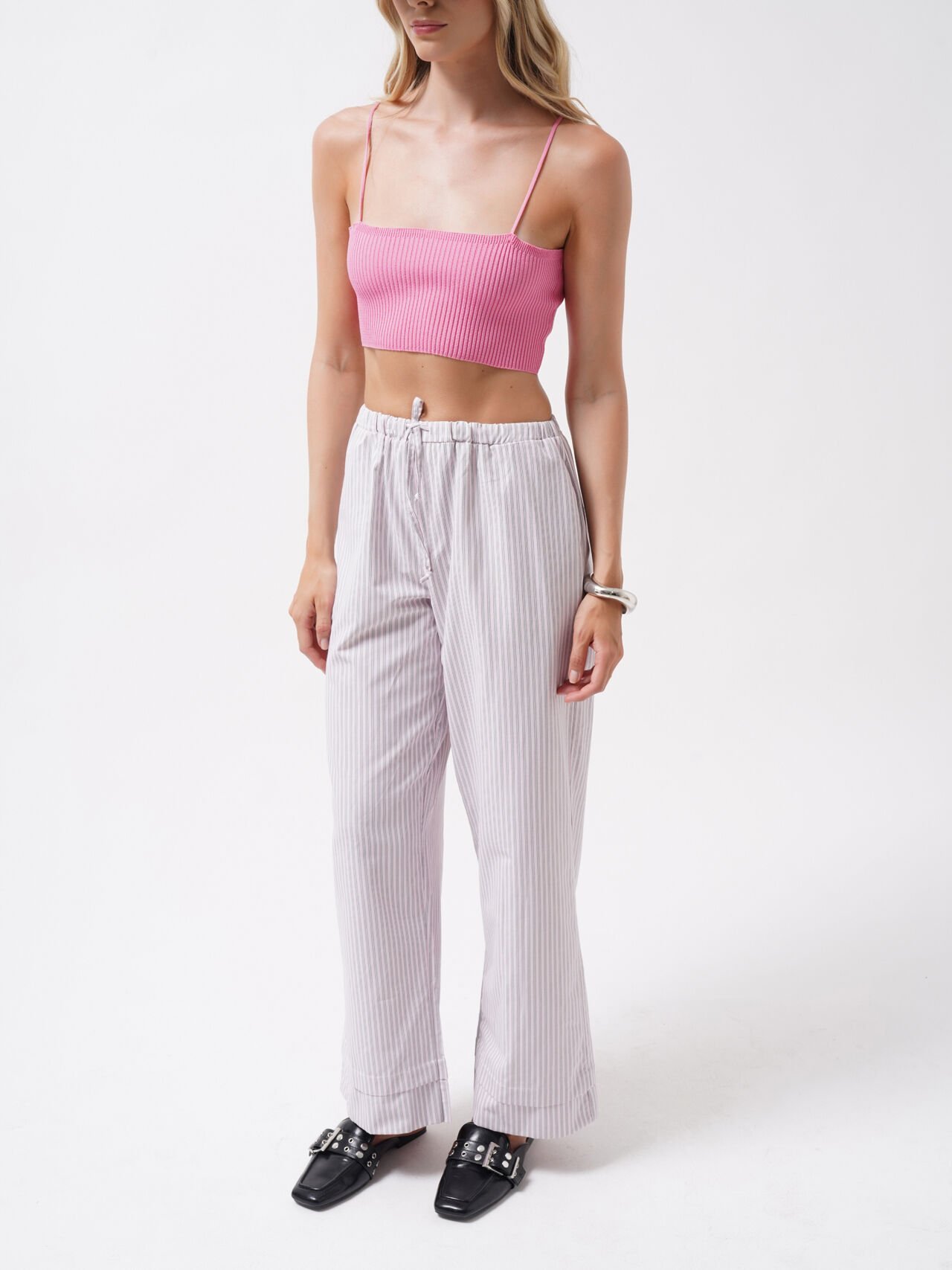 Toptan İnce Askılı Pembe Crop Top