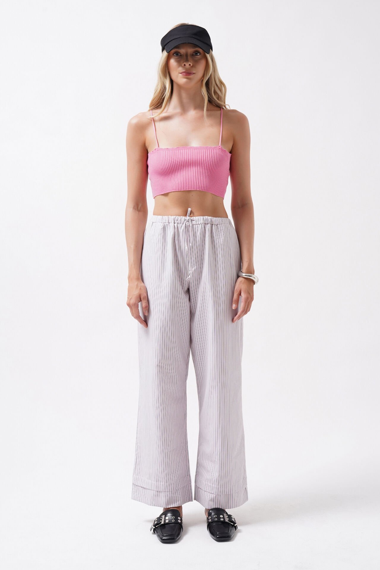 Toptan İnce Askılı Pembe Crop Top
