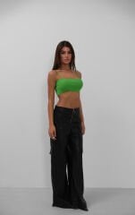 Toptan İnce Askılı Yeşil Crop Top