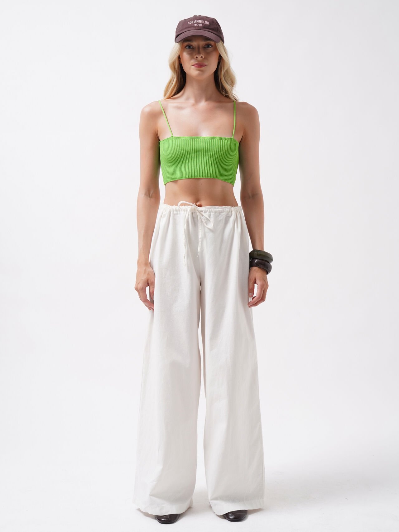 Toptan İnce Askılı Yeşil Crop Top