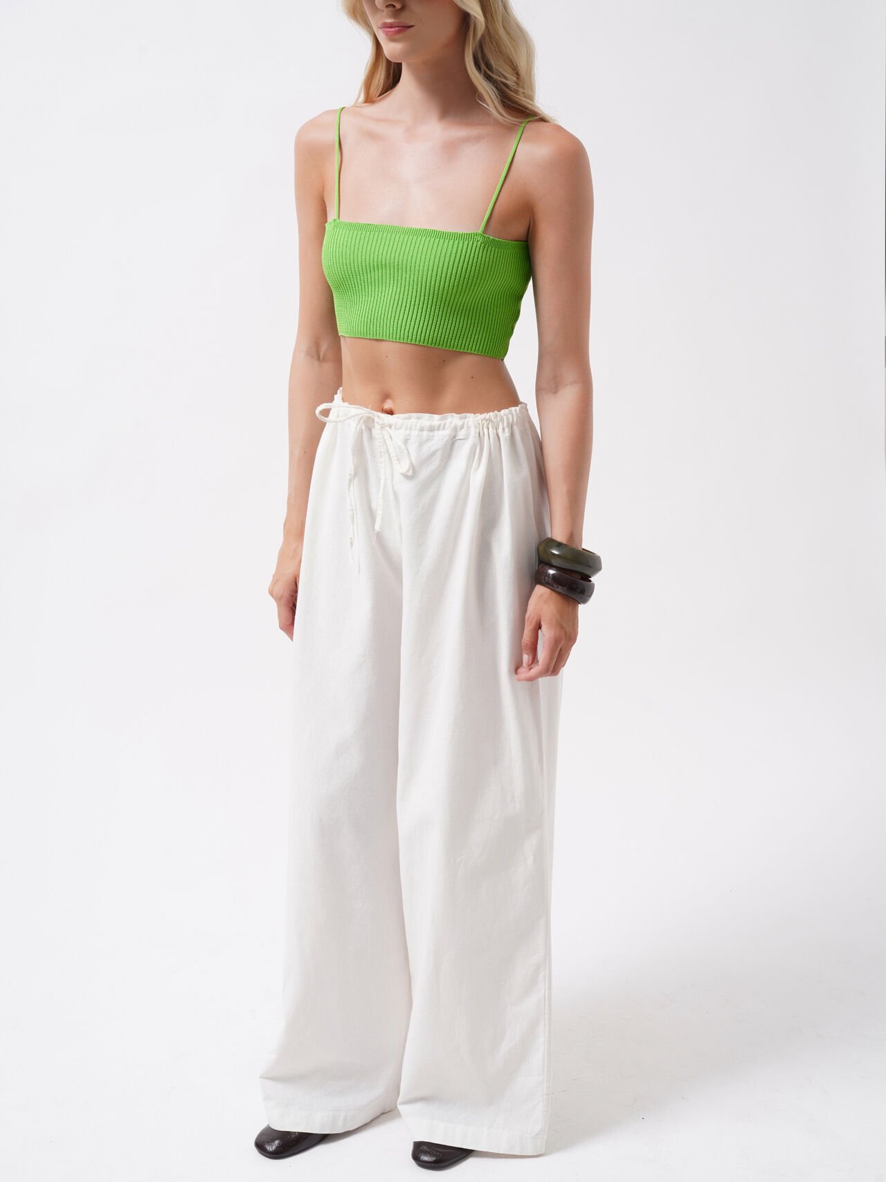 Toptan İnce Askılı Yeşil Crop Top