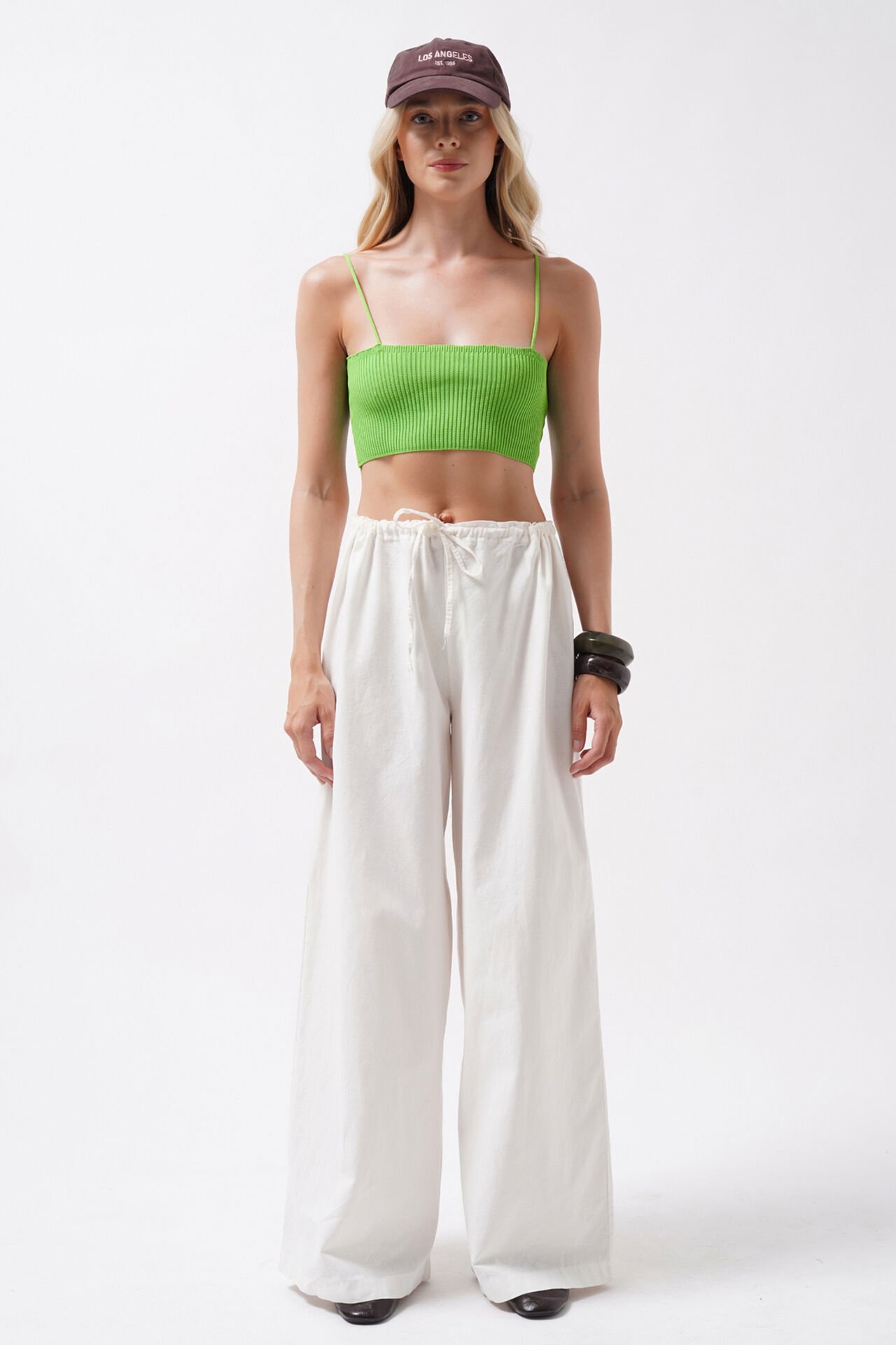 Toptan İnce Askılı Yeşil Crop Top
