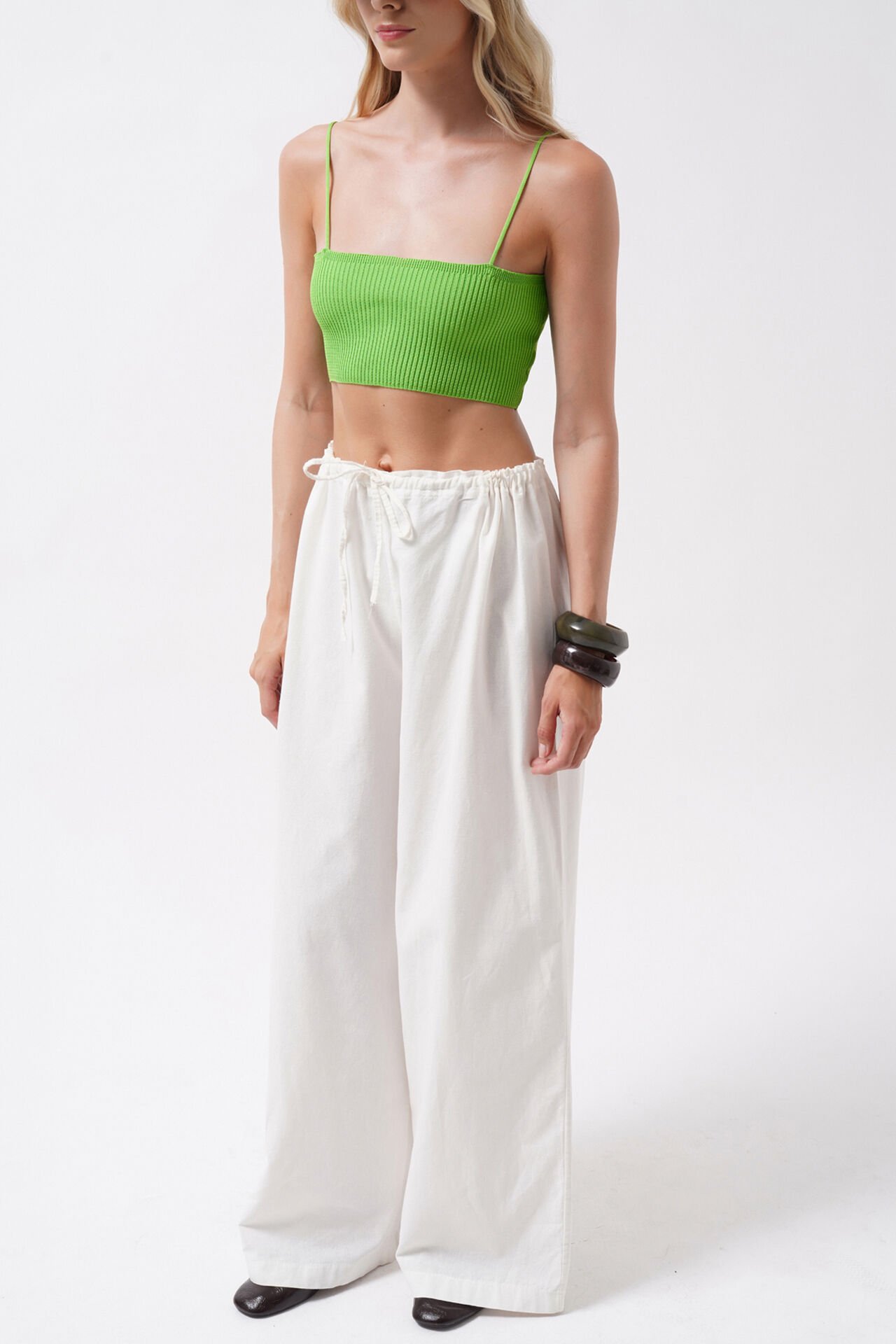 Toptan İnce Askılı Yeşil Crop Top
