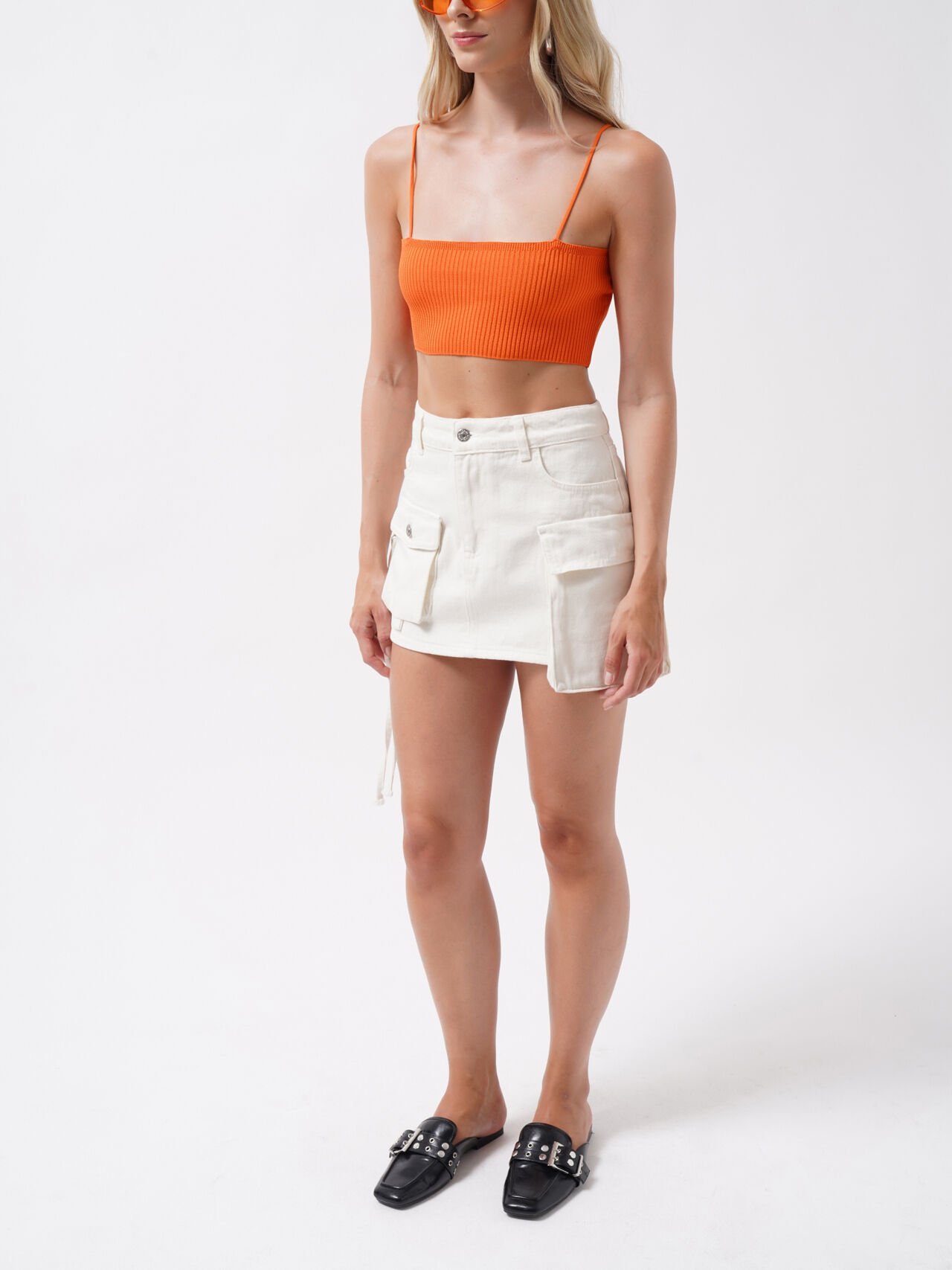 Toptan İnce Askılı Turuncu Crop Top