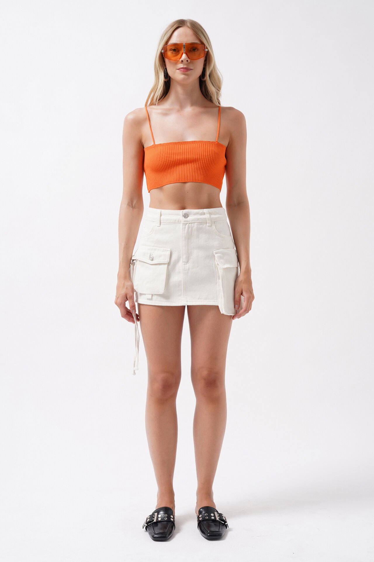 Toptan İnce Askılı Turuncu Crop Top