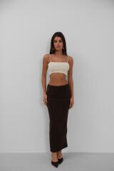 Toptan İnce Askılı Ekru Crop Top