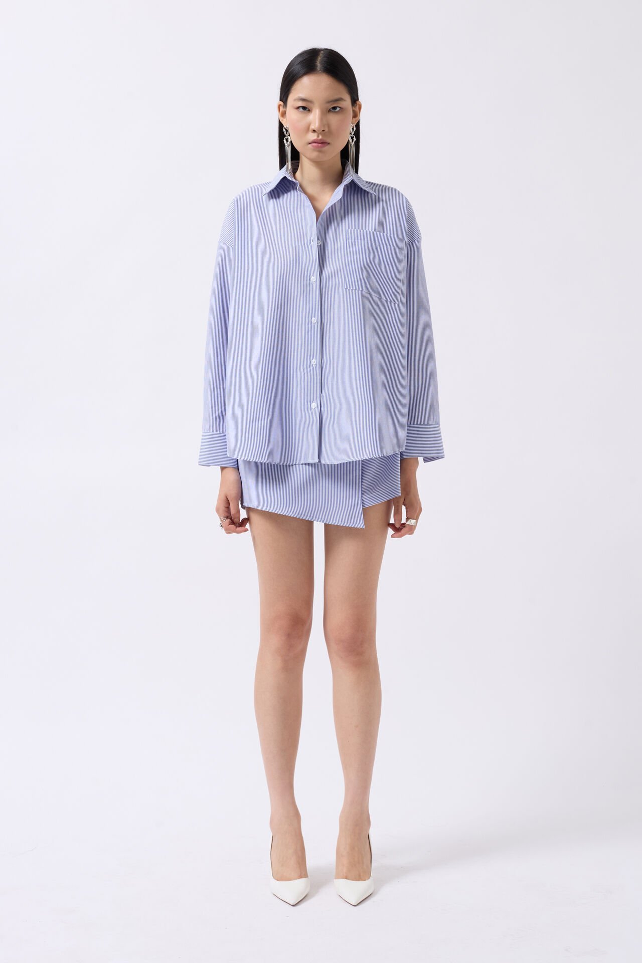 Wholesale Wrap Detail Navy Blue Shirt