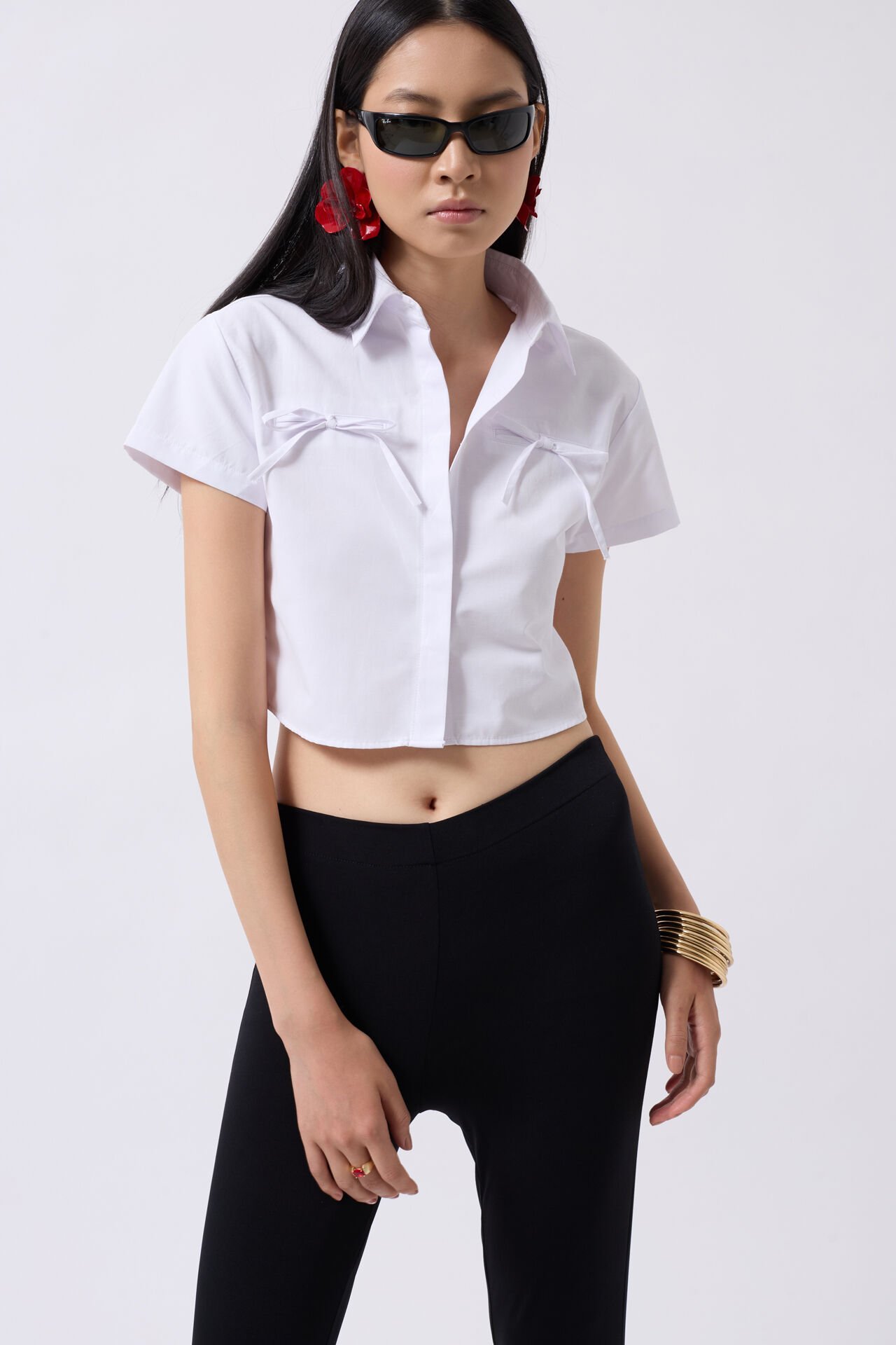Wholesale Ribbon Detail Crop White Shirt