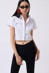 Wholesale Ribbon Detail Crop White Shirt