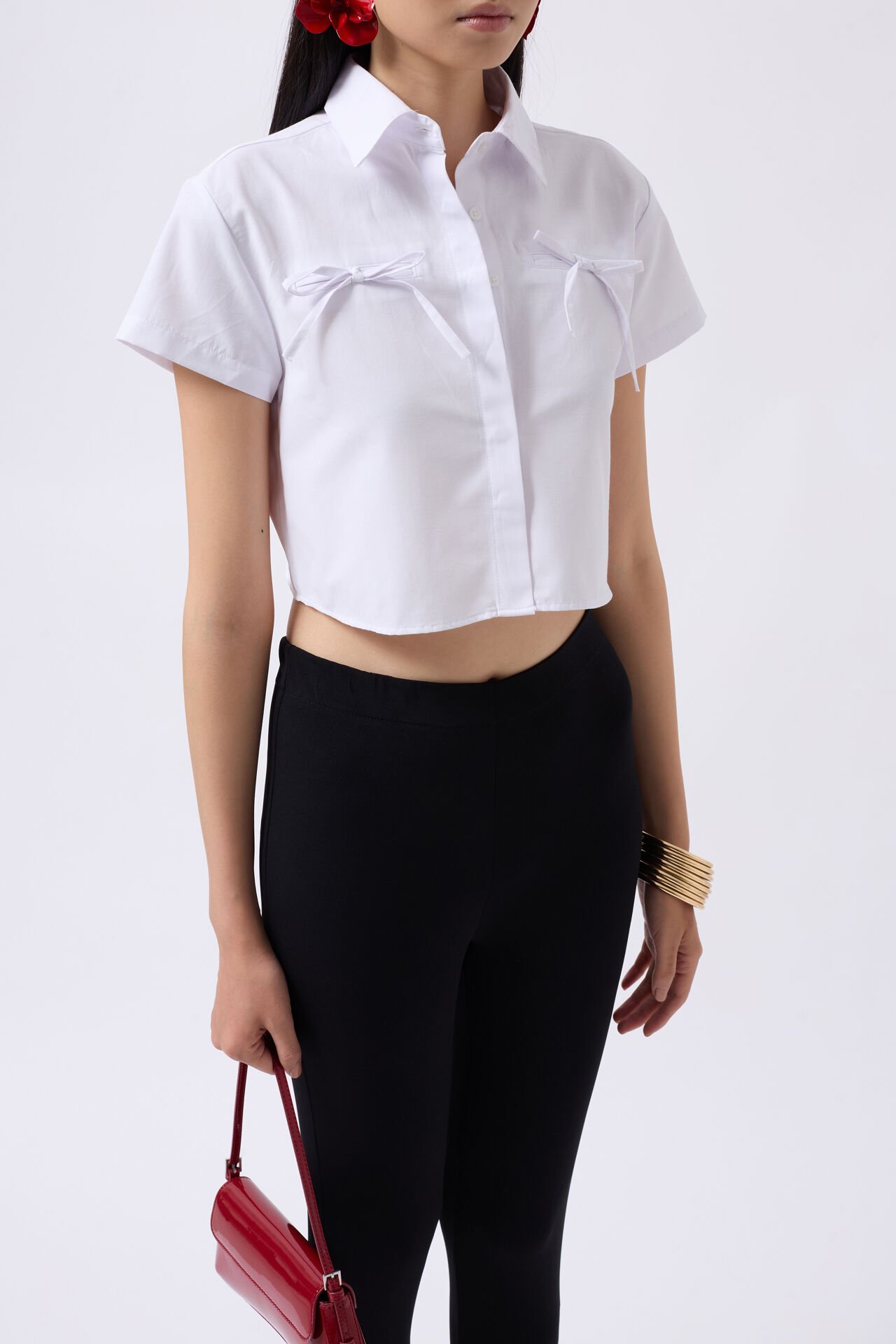 Wholesale Ribbon Detail Crop White Shirt