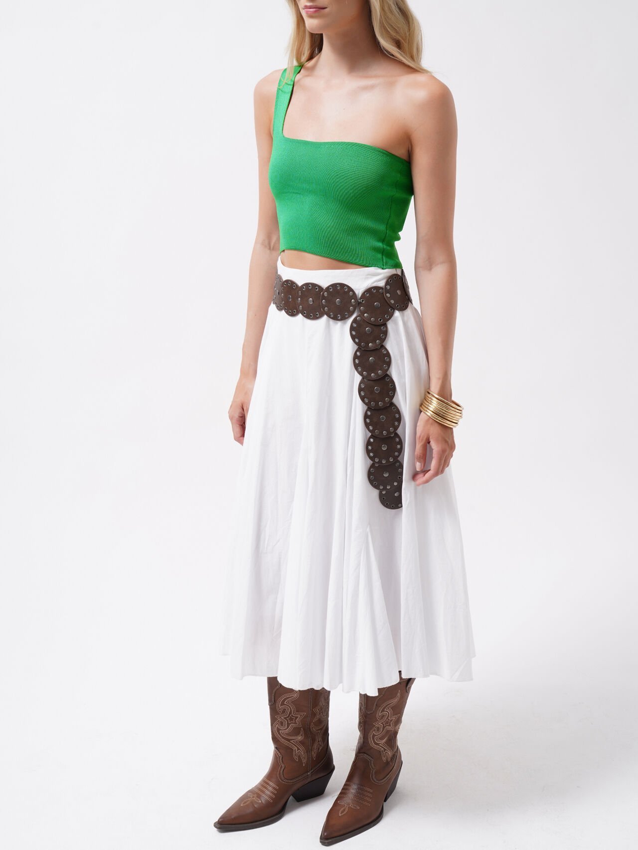 Toptan Tek Omuz Crop Yeşil Bluz