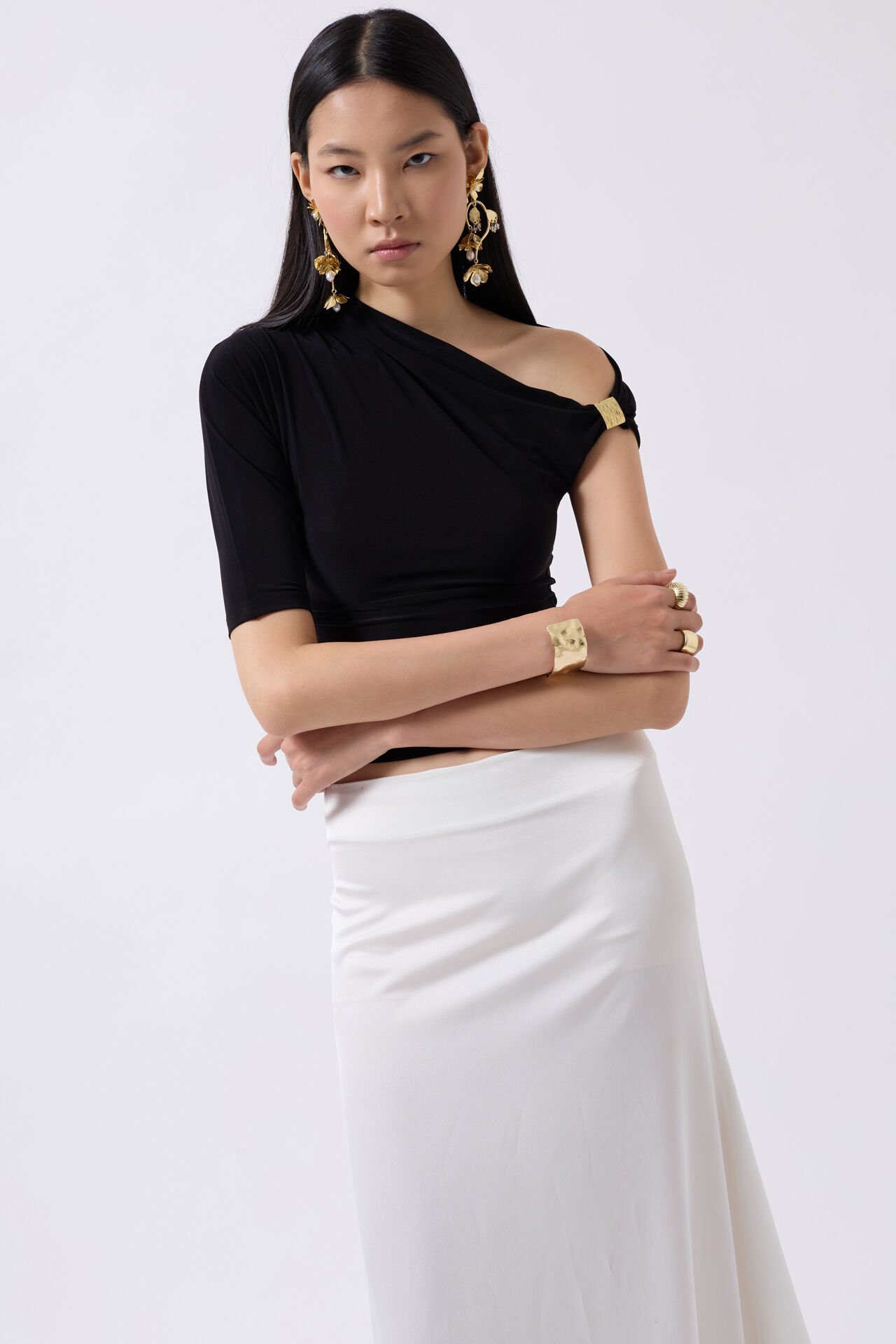 Wholesale Accessories Detail Cutout Black Blouse