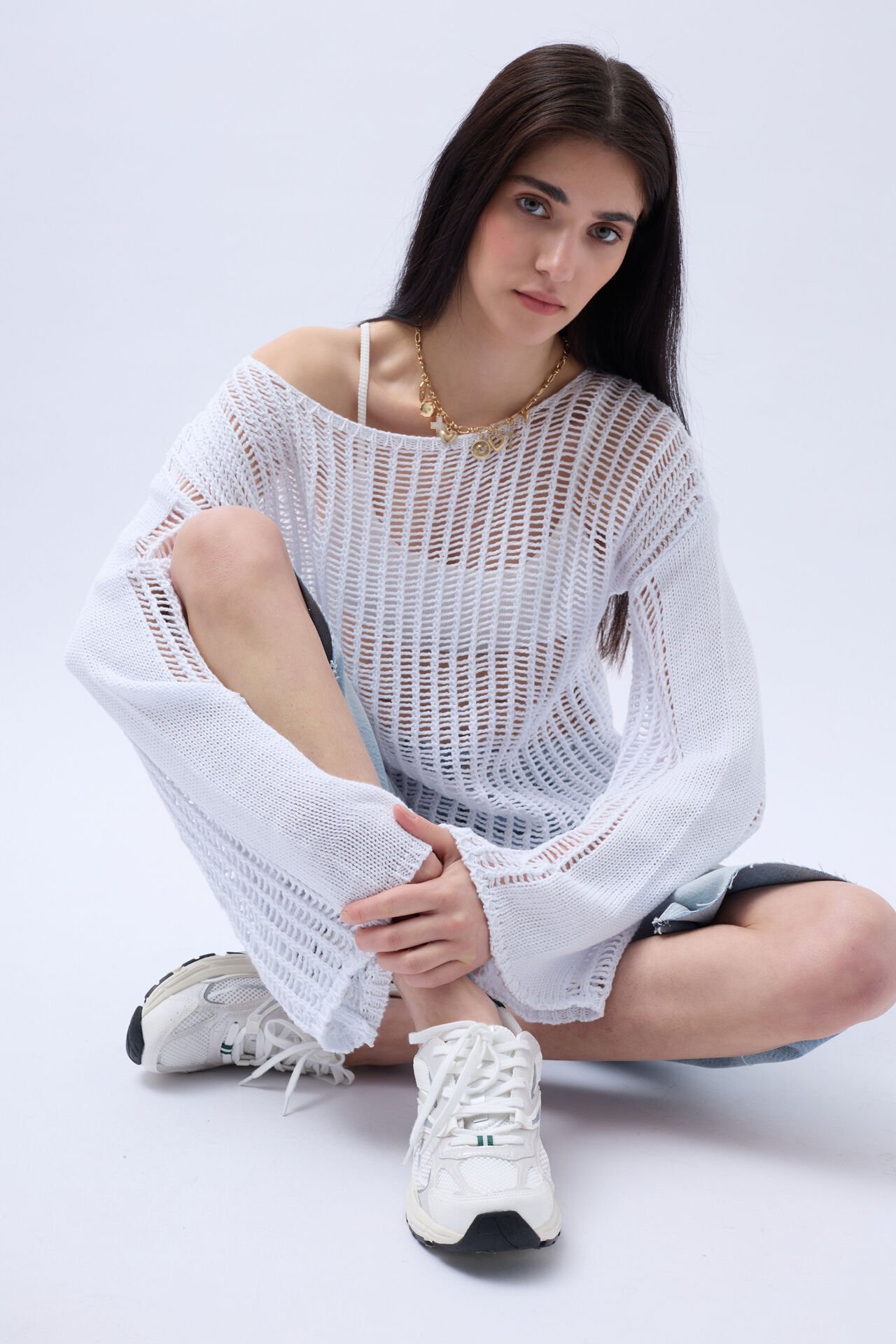 Boat Neck Openwork Blouse
