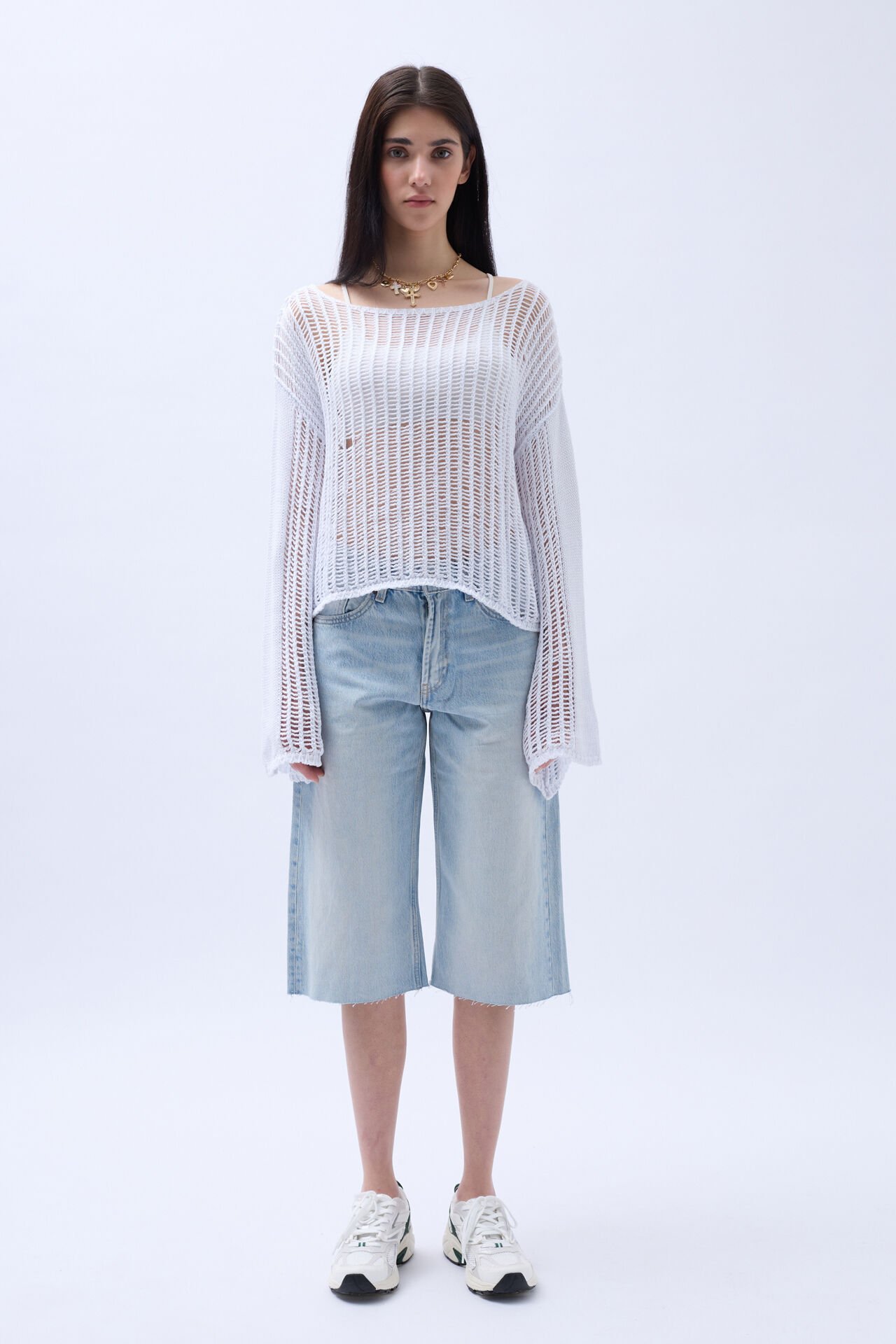Boat Neck Openwork Blouse