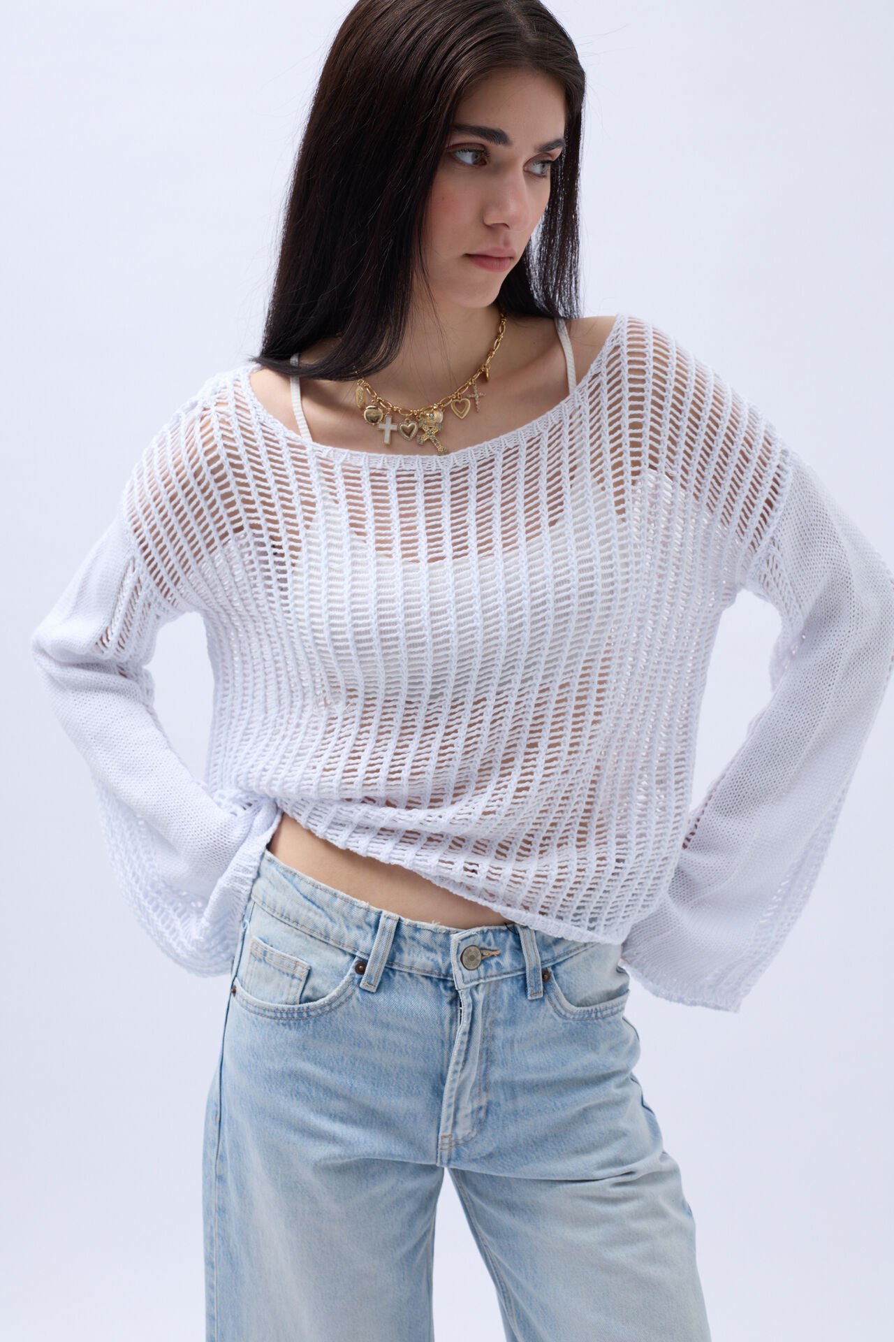 Boat Neck Openwork Blouse
