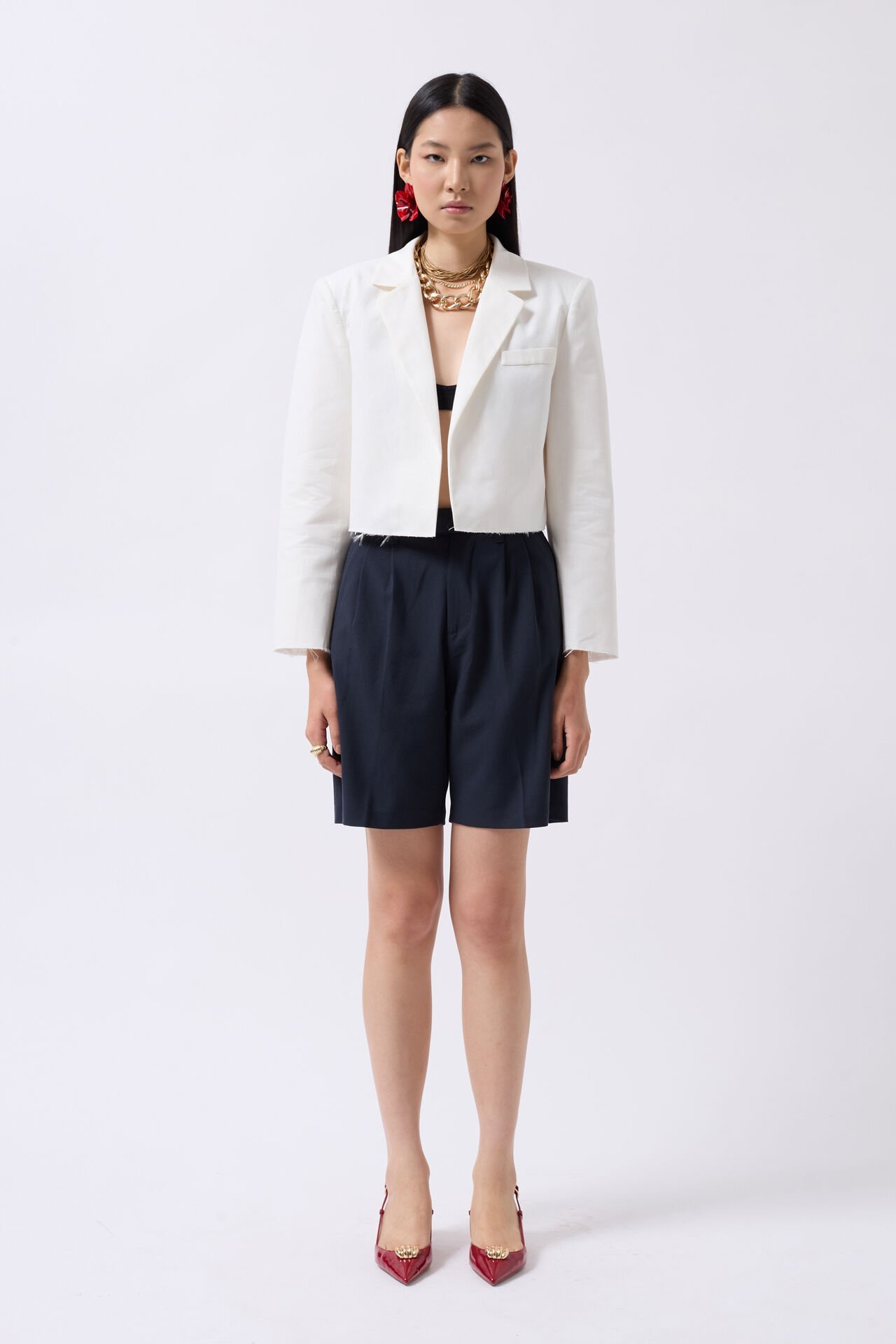 Wholesale Crop Linen Blazer White Jacket