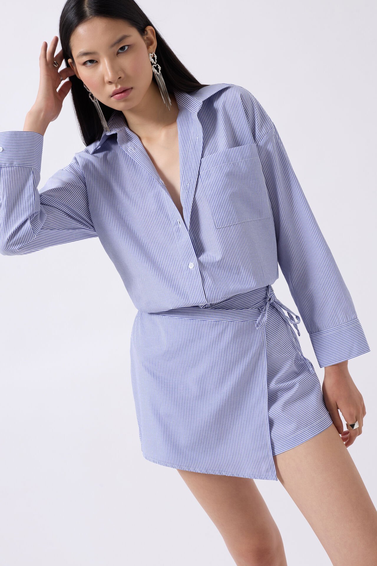 Wholesale Tie Detail Navy Blue Skirt