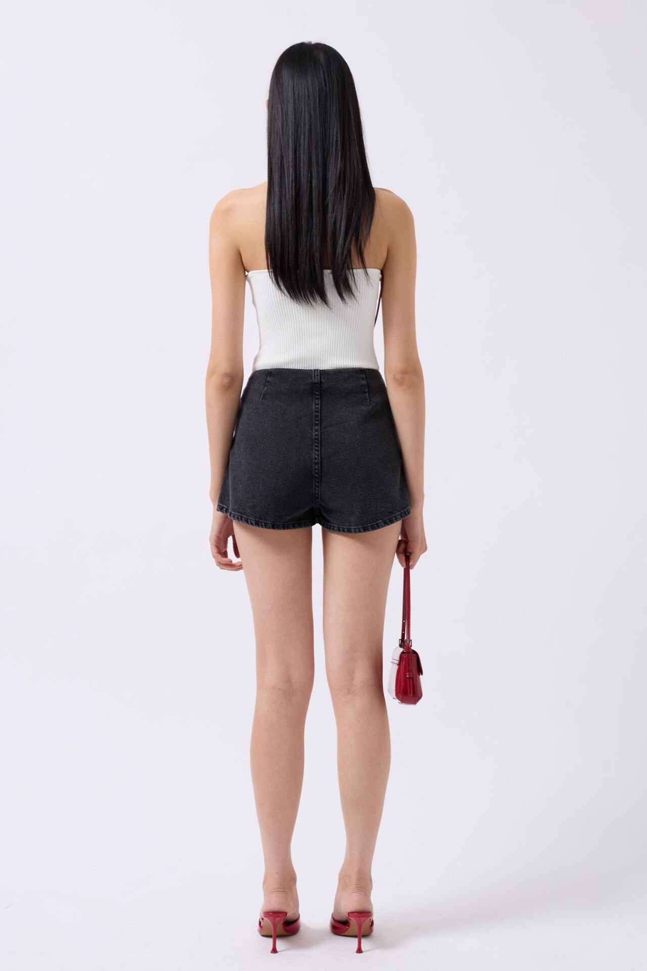 Toptan Kemer Detay Denim Siyah Şort Etek
