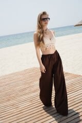 Wholesale Lace Detail Cotton Brown Trousers