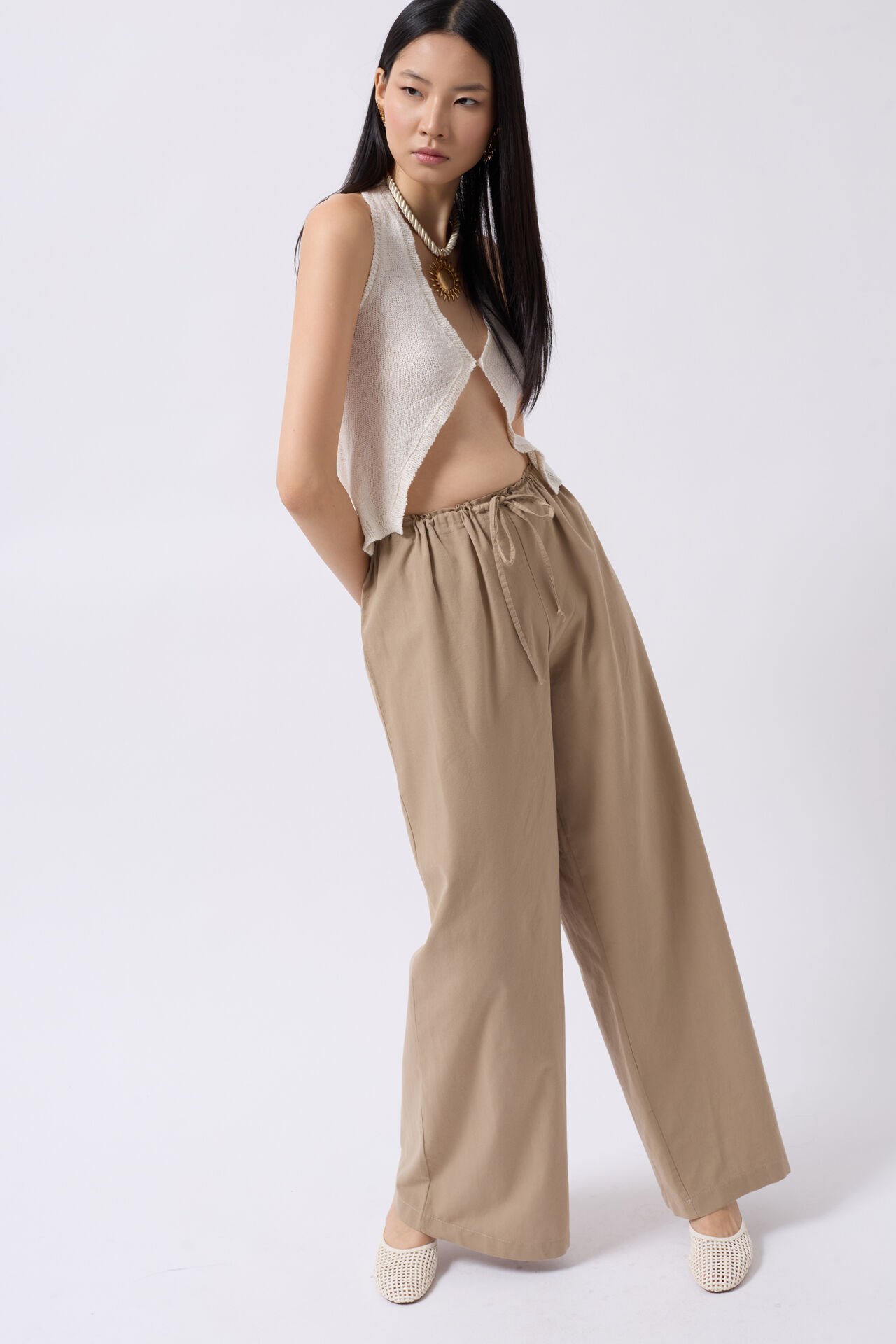 Wholesale Lace Detail Cotton Stone Trousers