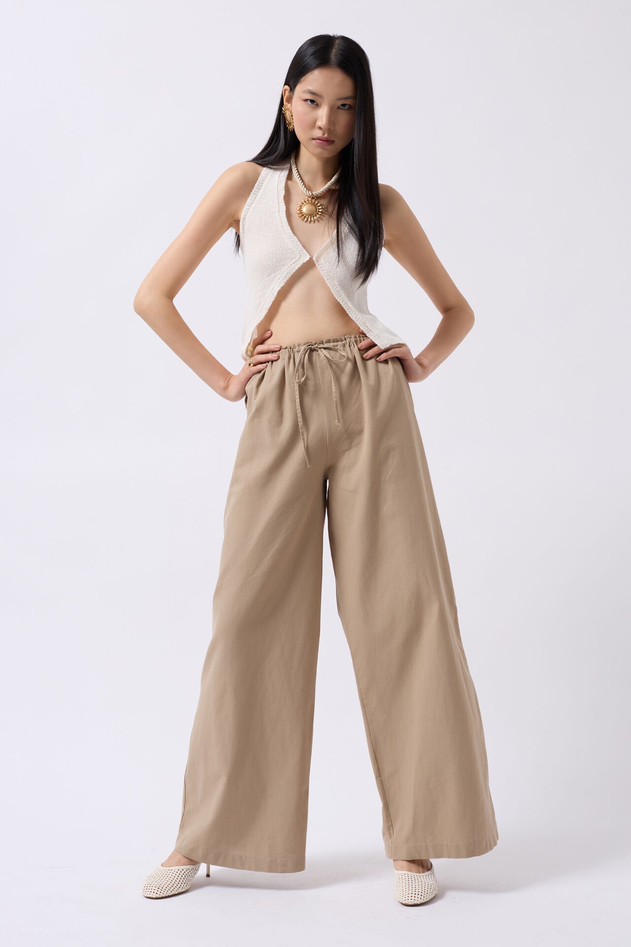 Wholesale Lace Detail Cotton Stone Trousers