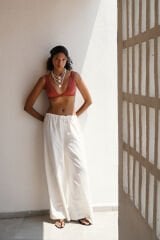 Wholesale Lace Detail Cotton White Trousers