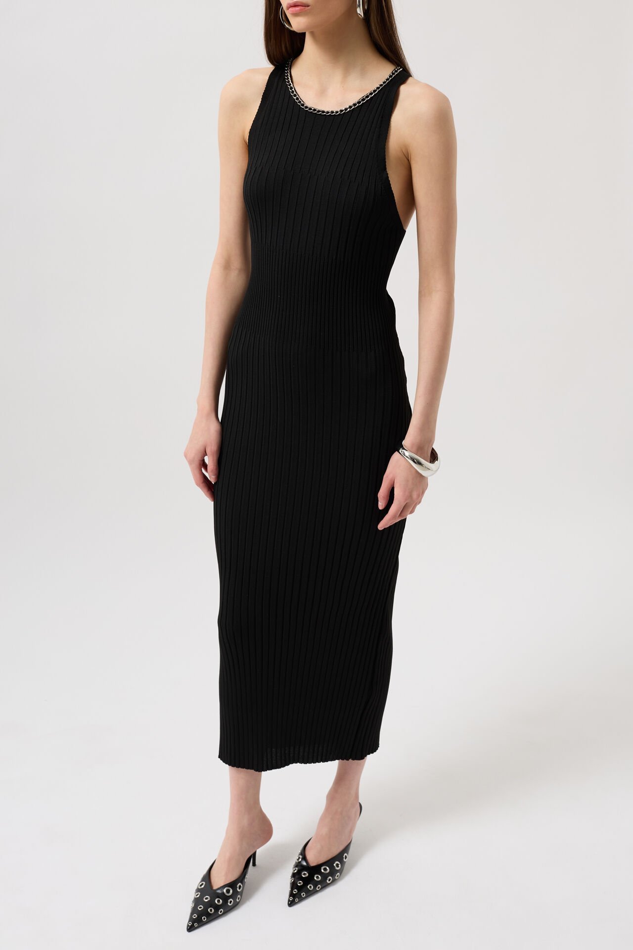 Wholesale Halter Neck Chain Accessory Cross Strap Black Dress