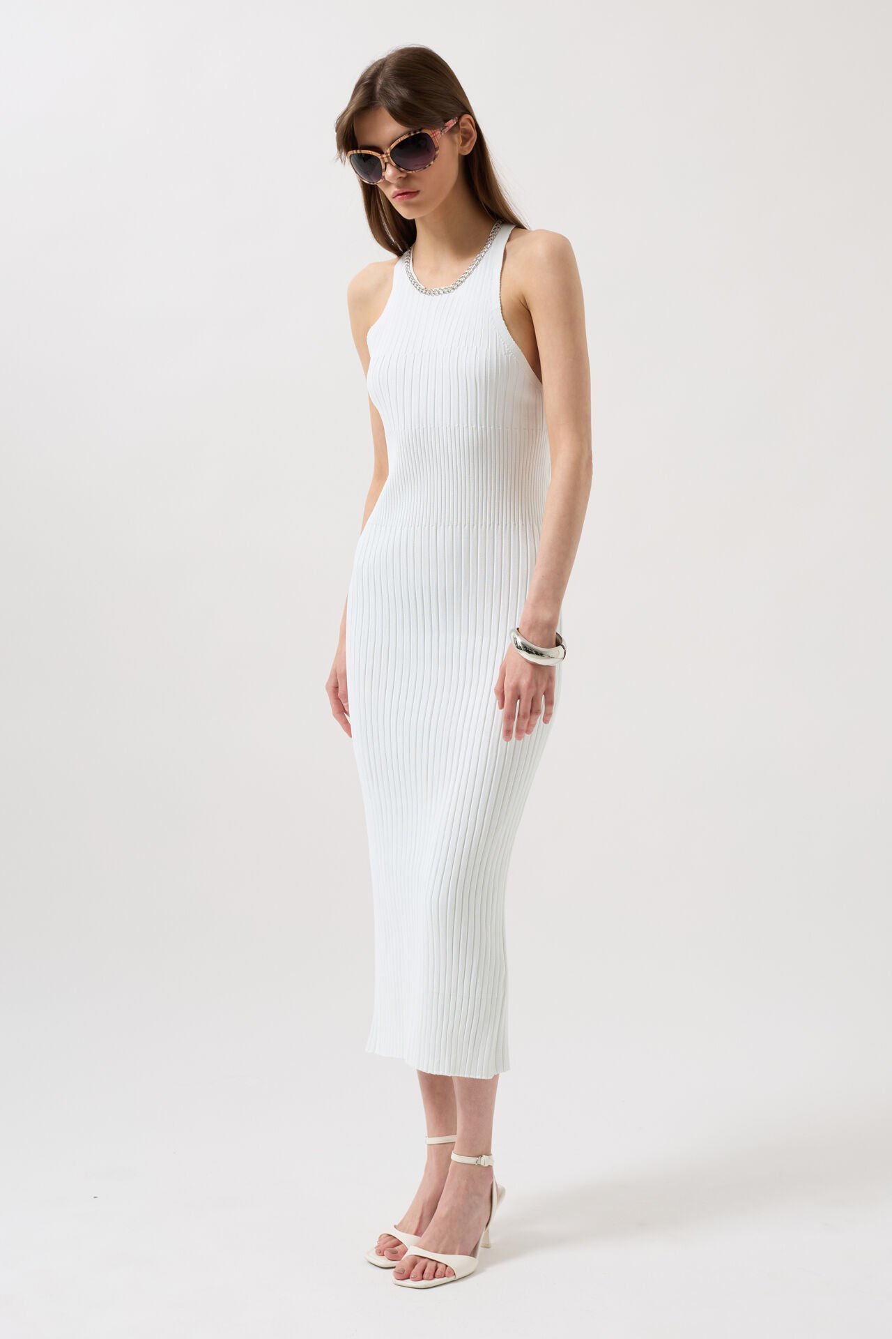 Wholesale Halter Neck Chain Accessory Cross Strap White Dress