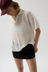Toptan Polo Yaka Transparan Ekru T-Shirt