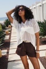 Toptan Polo Yaka Transparan Ekru T-Shirt