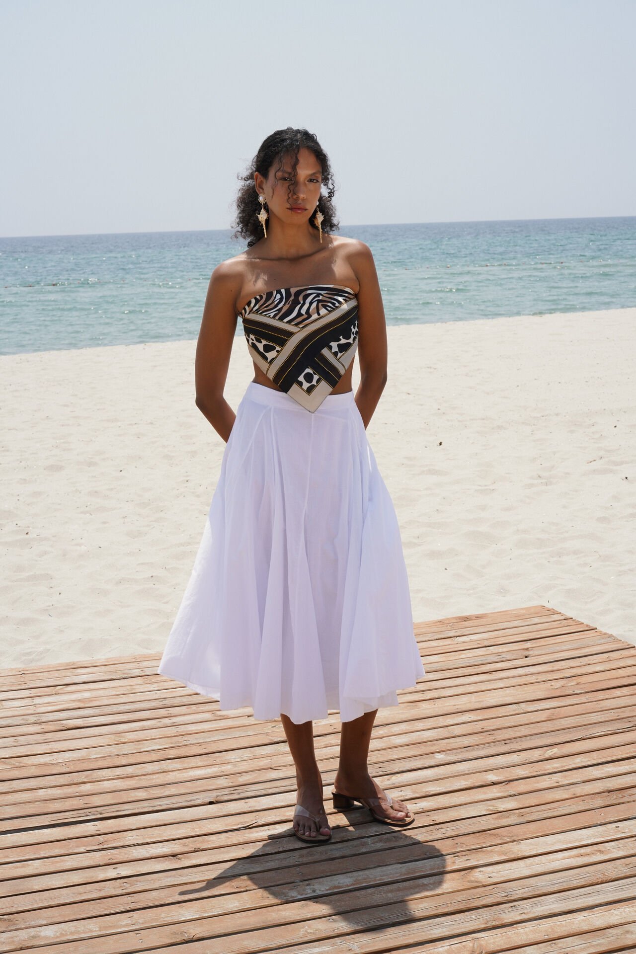 Wholesale Sewing Detail Maxi White Skirt