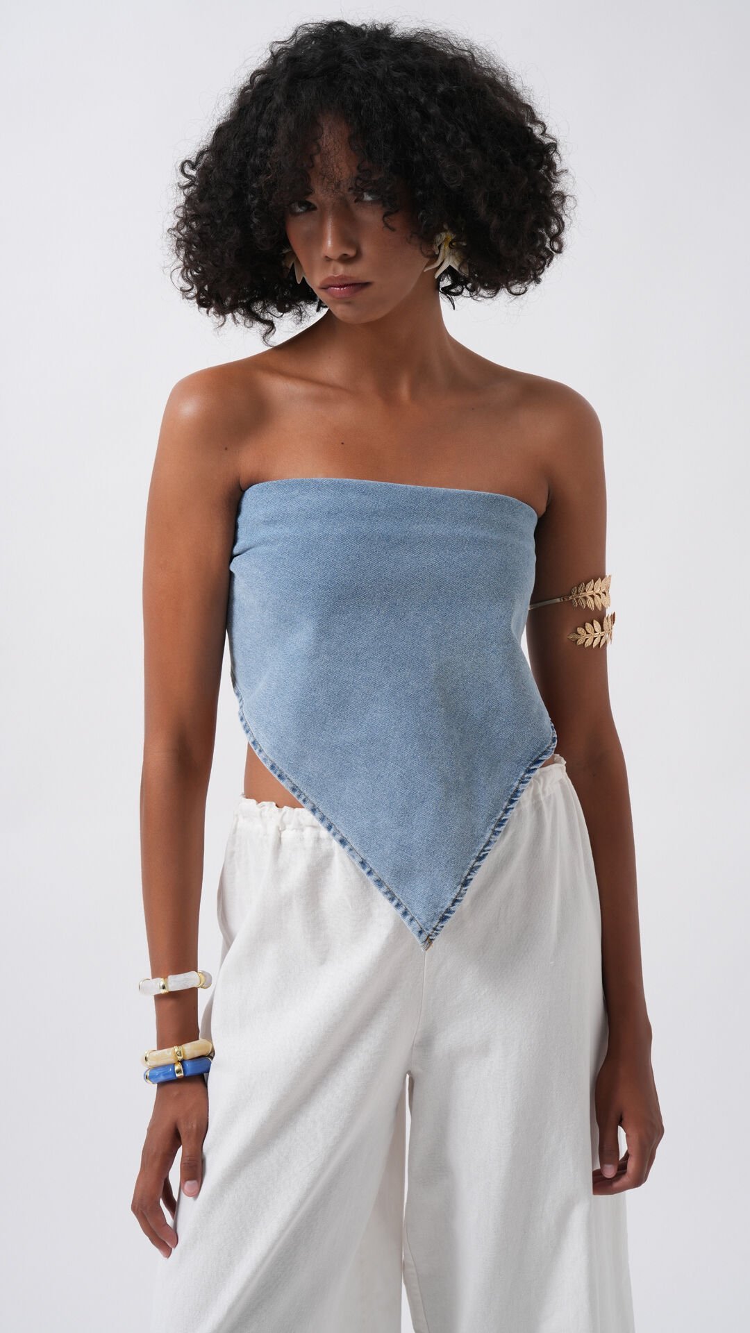 Toptan Bağlamalı Denim Mavi Crop