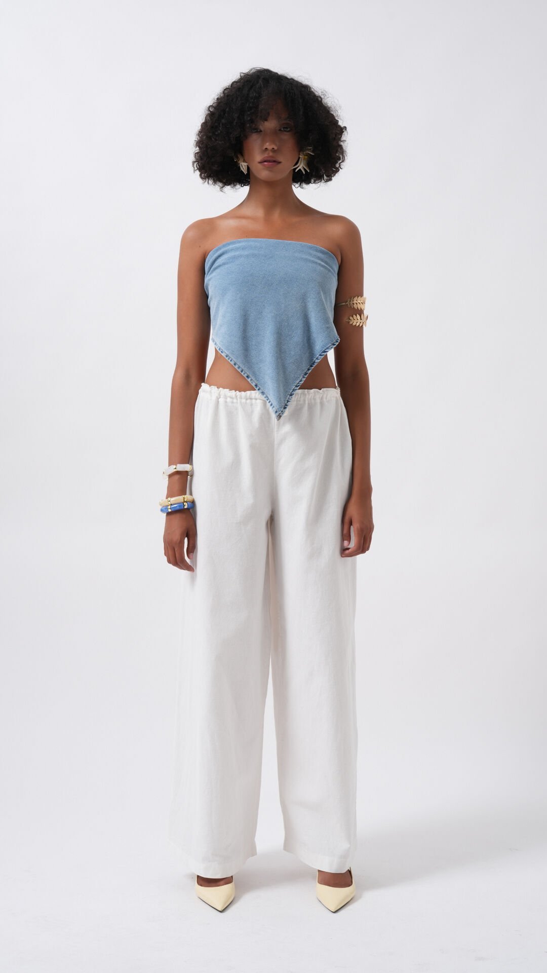Toptan Bağlamalı Denim Mavi Crop