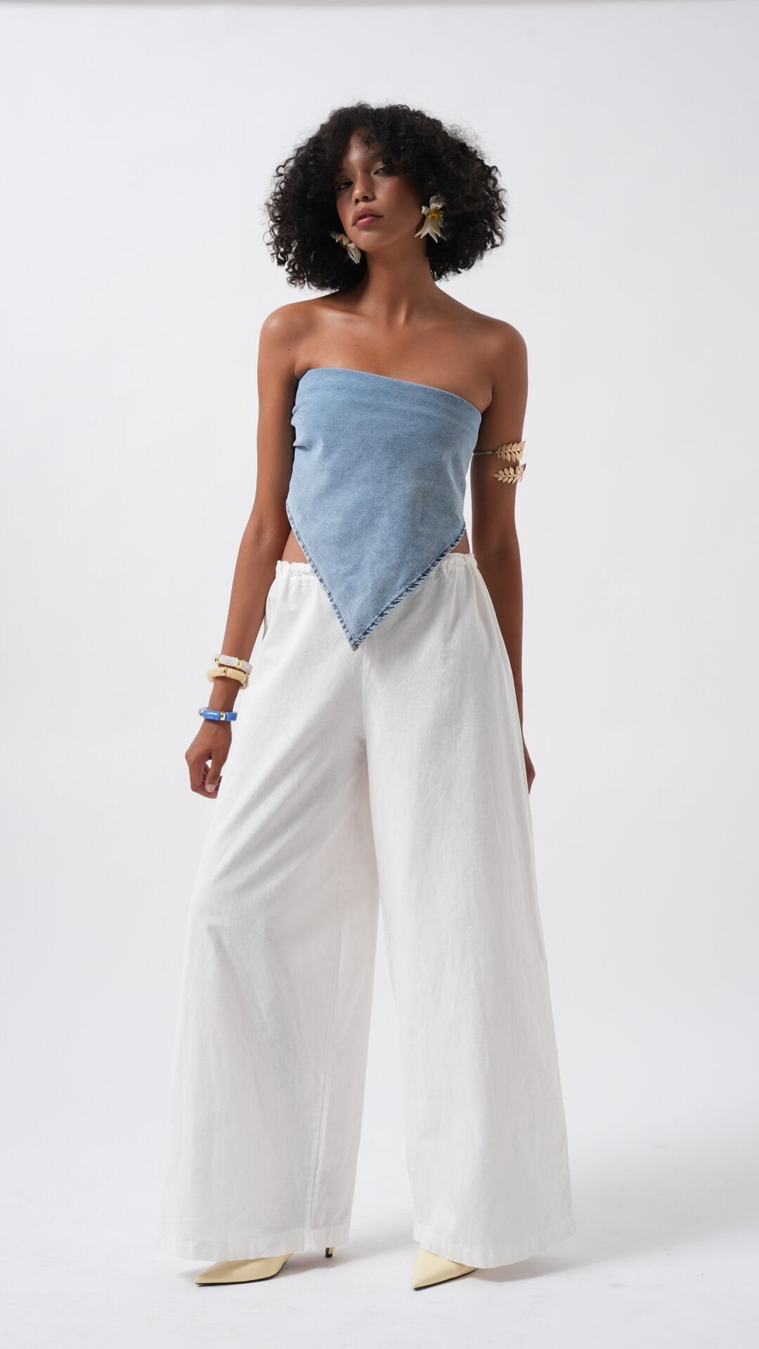 Toptan Bağlamalı Denim Mavi Crop