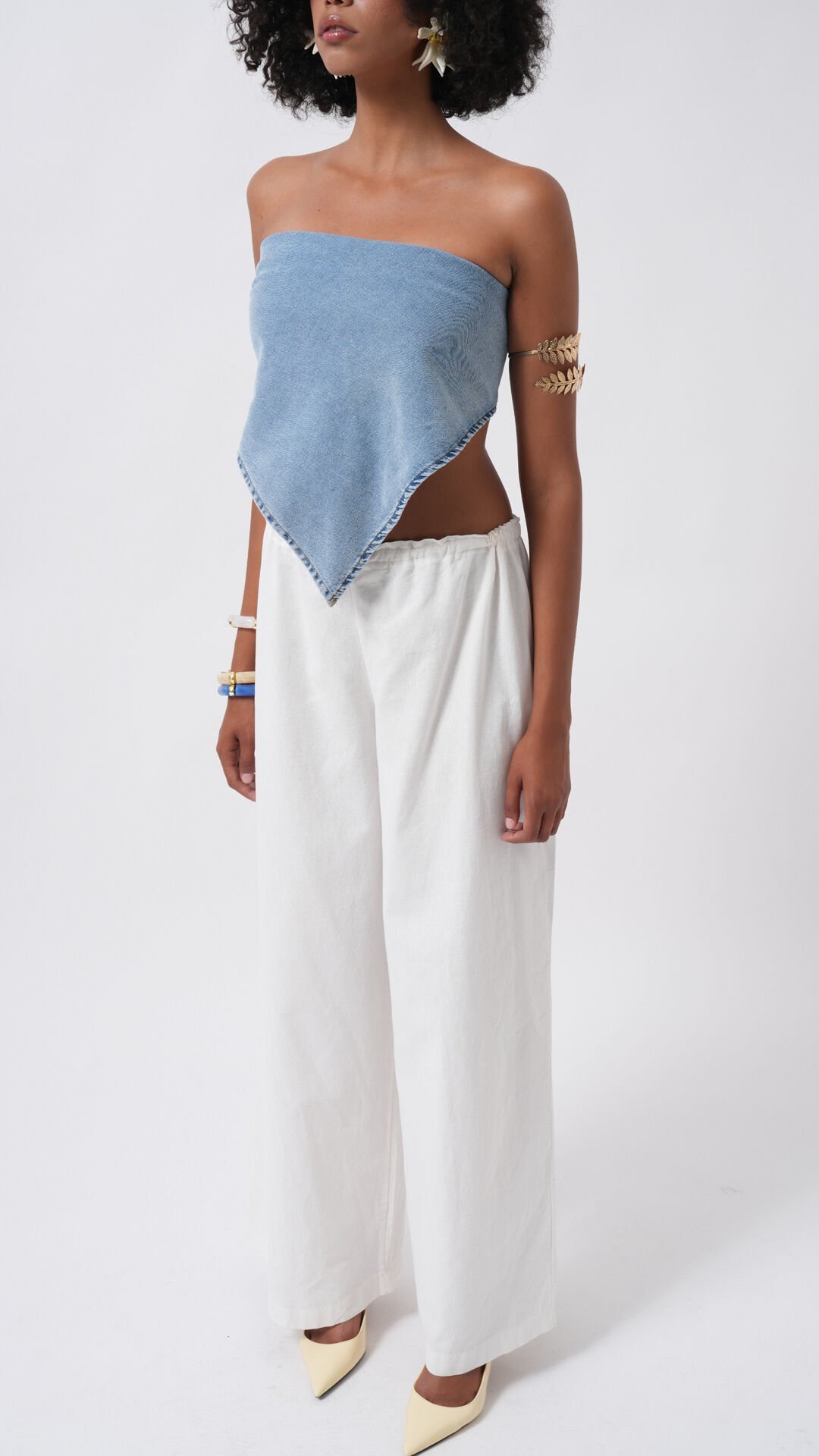 Toptan Bağlamalı Denim Mavi Crop