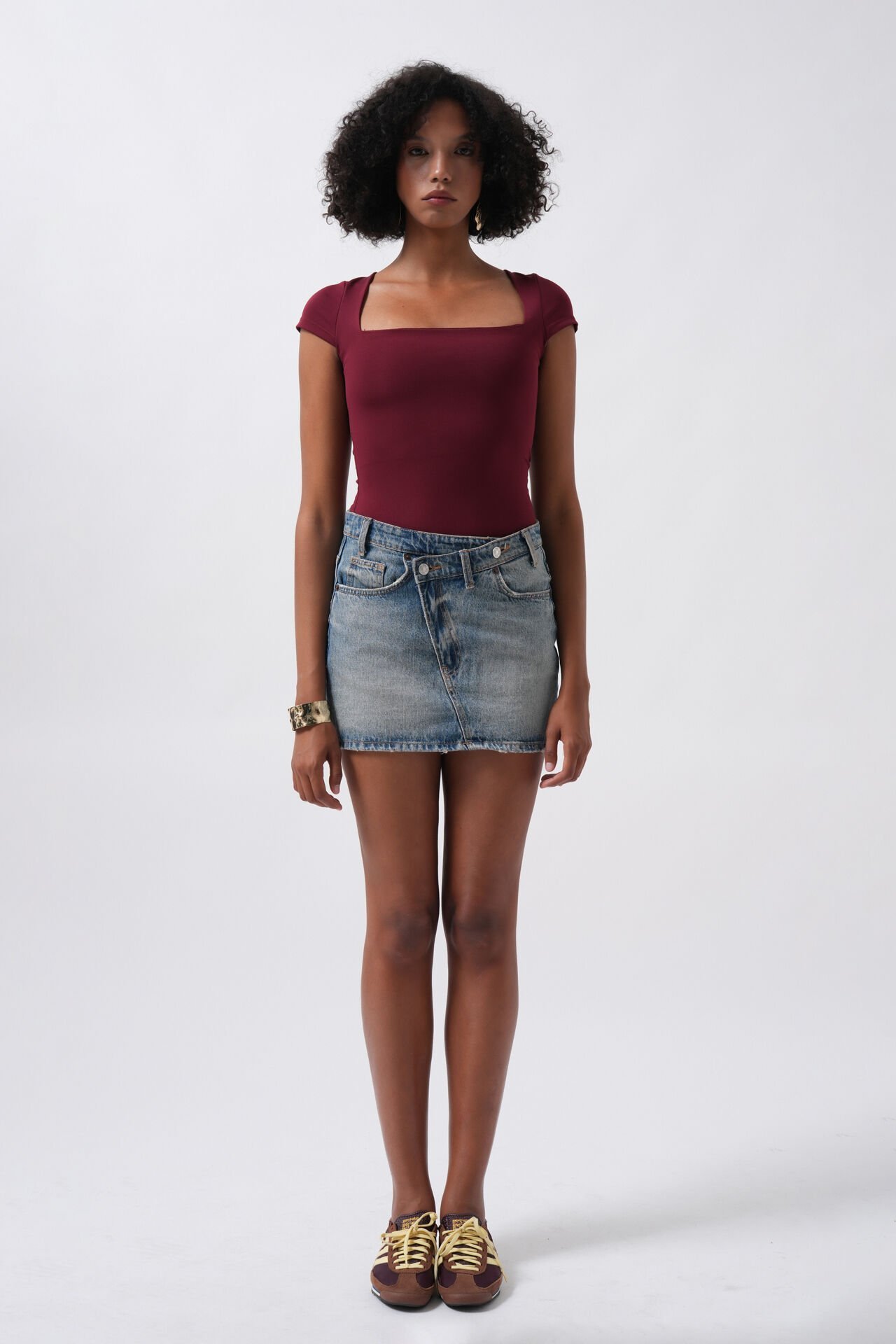 Wholesale Window Detail Low Cut Burgundy Blouse
