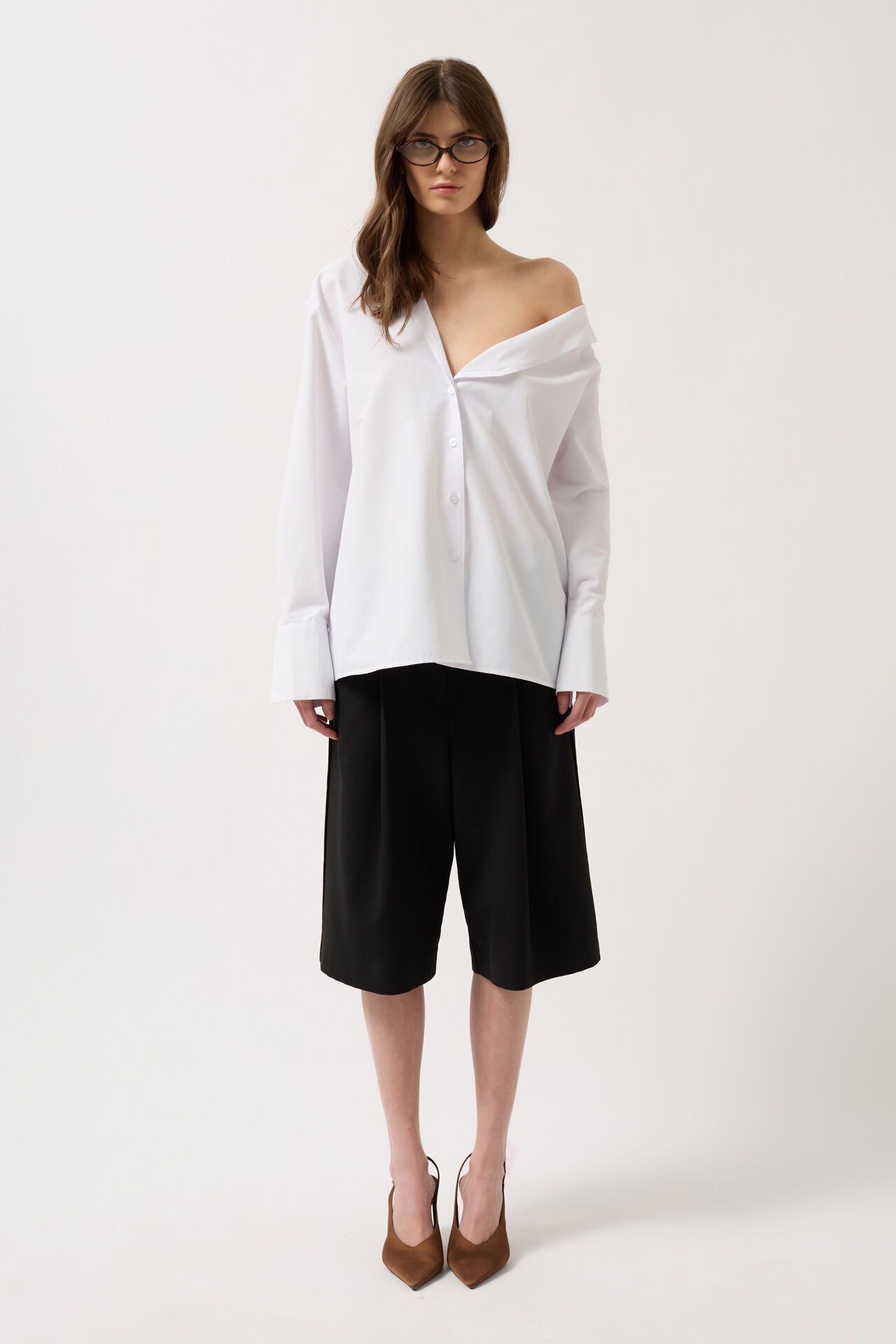 Асимметричная рубашка с шалевым воротником