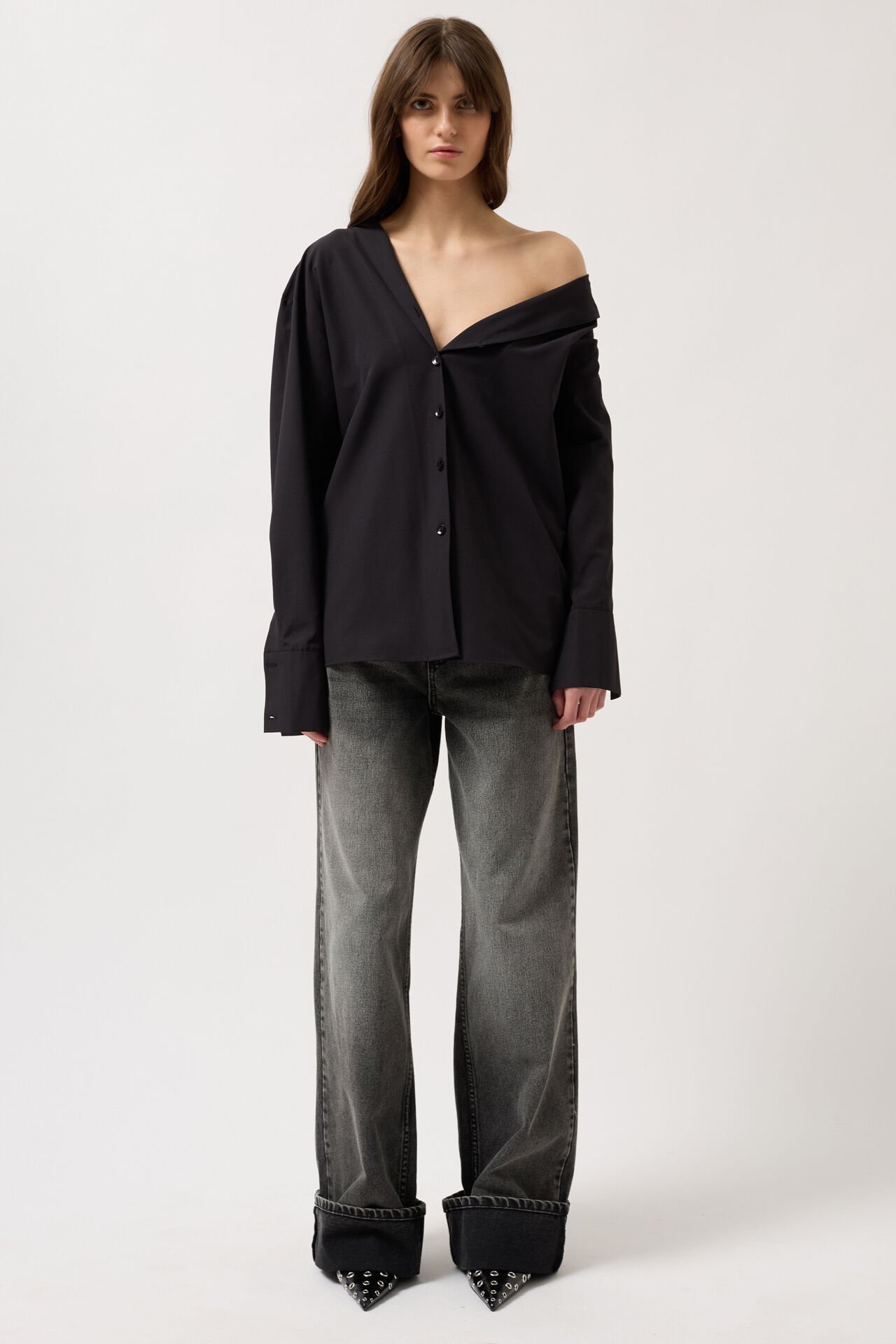 Асимметричная рубашка с шалевым воротником