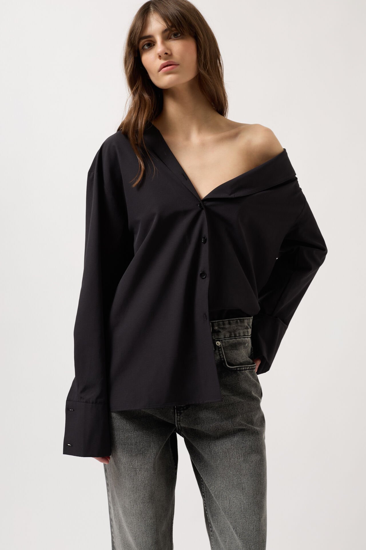 Асимметричная рубашка с шалевым воротником